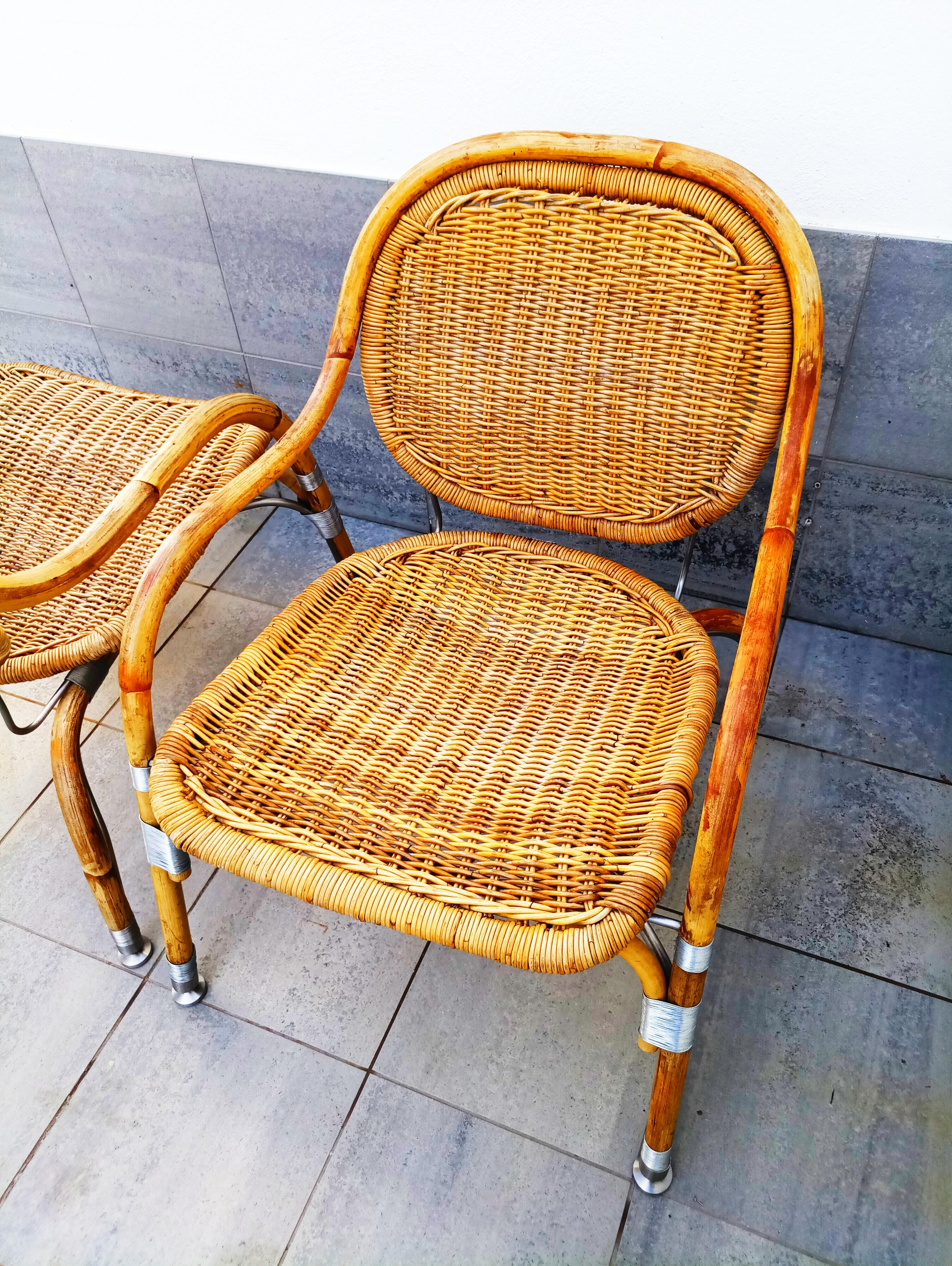 Very Rare Pair of Mats Theselius Rattan and Steel Armchairs for Ikea 4