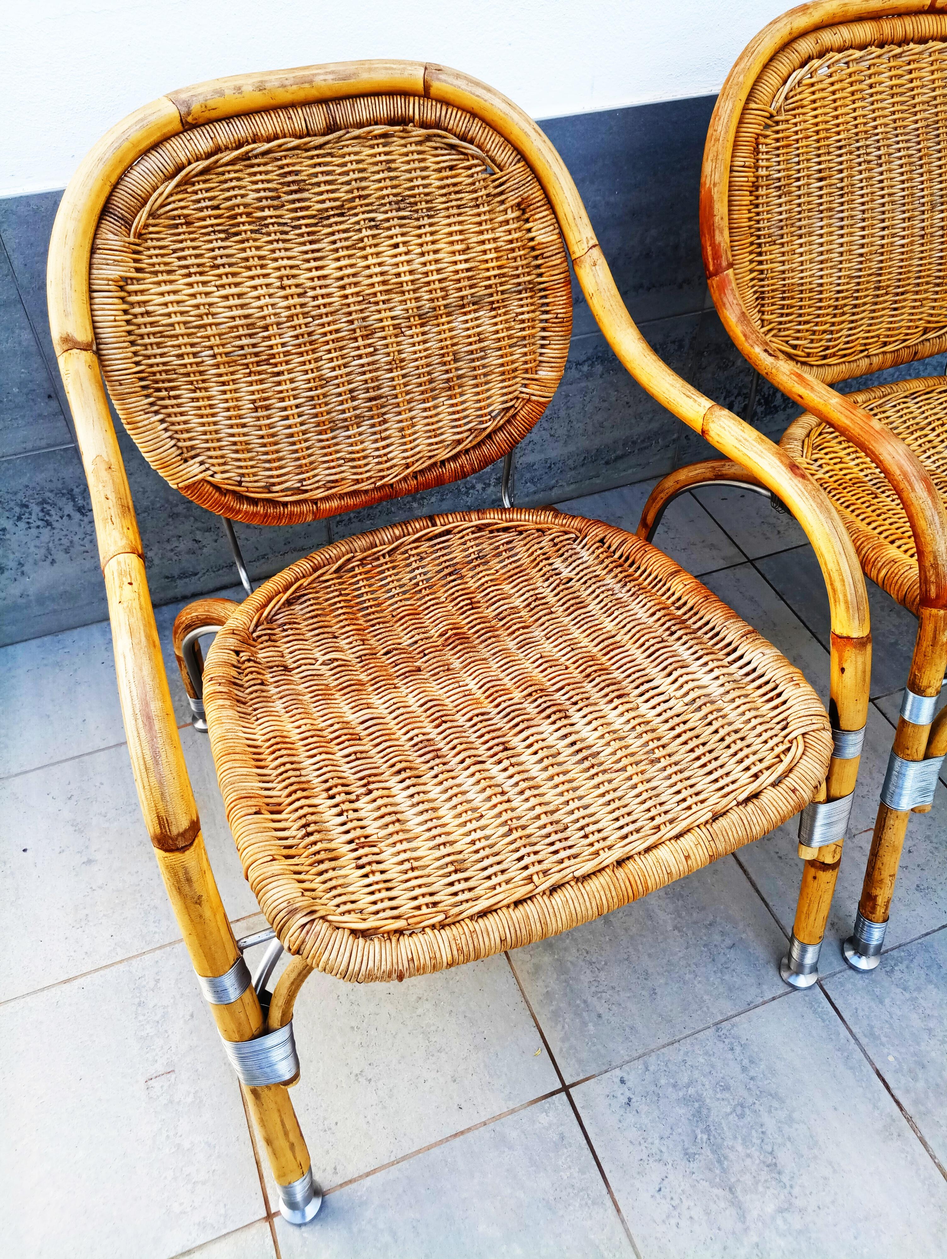 Very Rare Pair of Mats Theselius Rattan and Steel Armchairs for Ikea 5