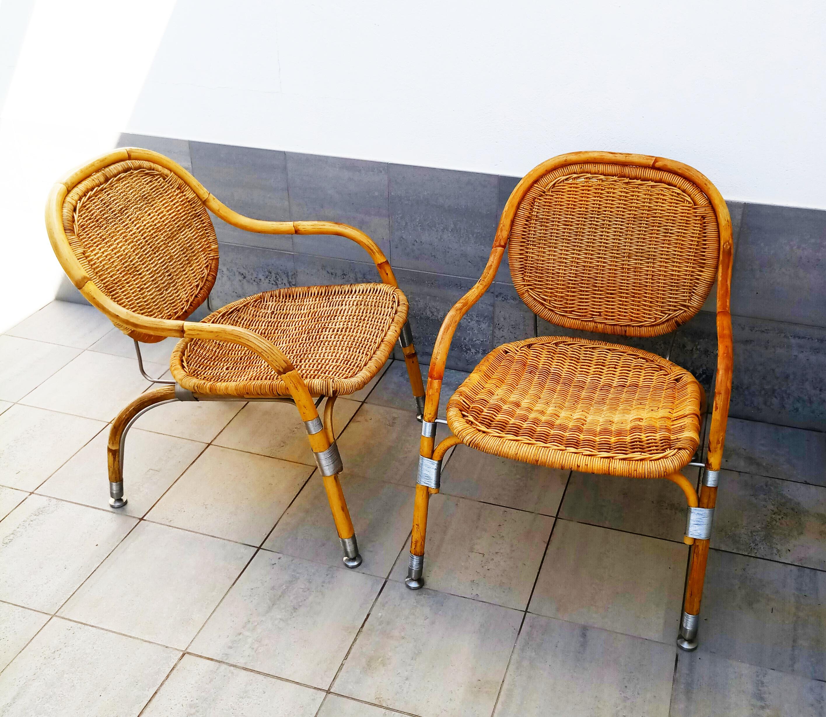 Very Rare Pair of Mats Theselius Rattan and Steel Armchairs for Ikea 1