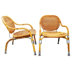 Very Rare Pair of Mats Theselius Rattan and Steel Armchairs for Ikea