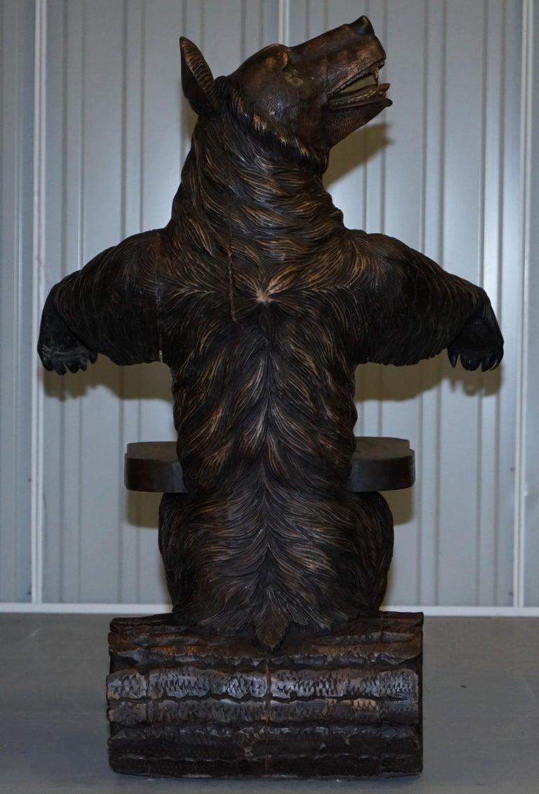 Very Rare Pair of Original Early 20th Century Black Forest Wood Bear Armchairs For Sale 1