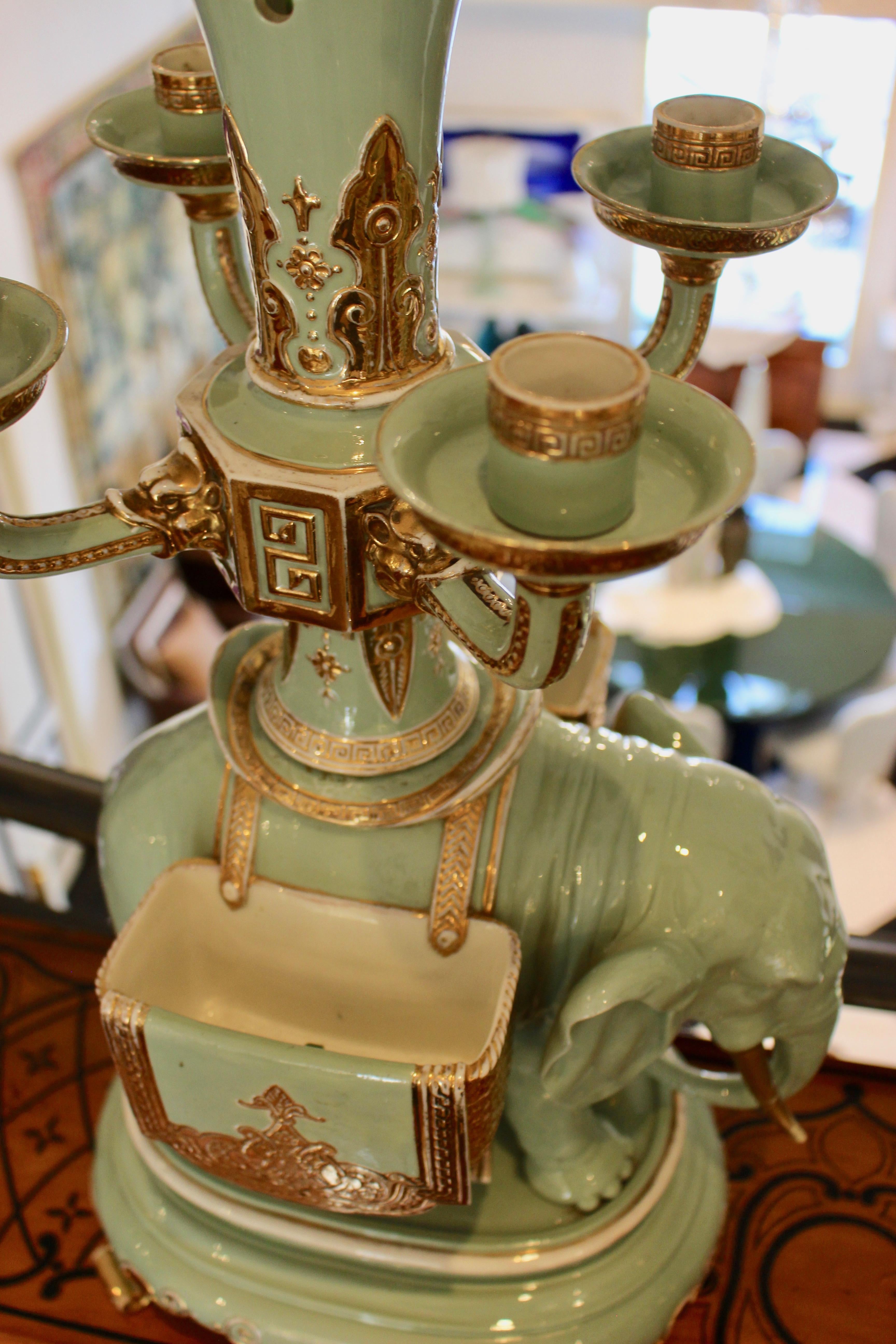 Very Rare Pair of Porcelain Elephant Candelabras In Good Condition In Palm Desert, CA