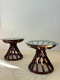 Very rare pair of side table by Bernard Govin for Éguizier édition in Rattan