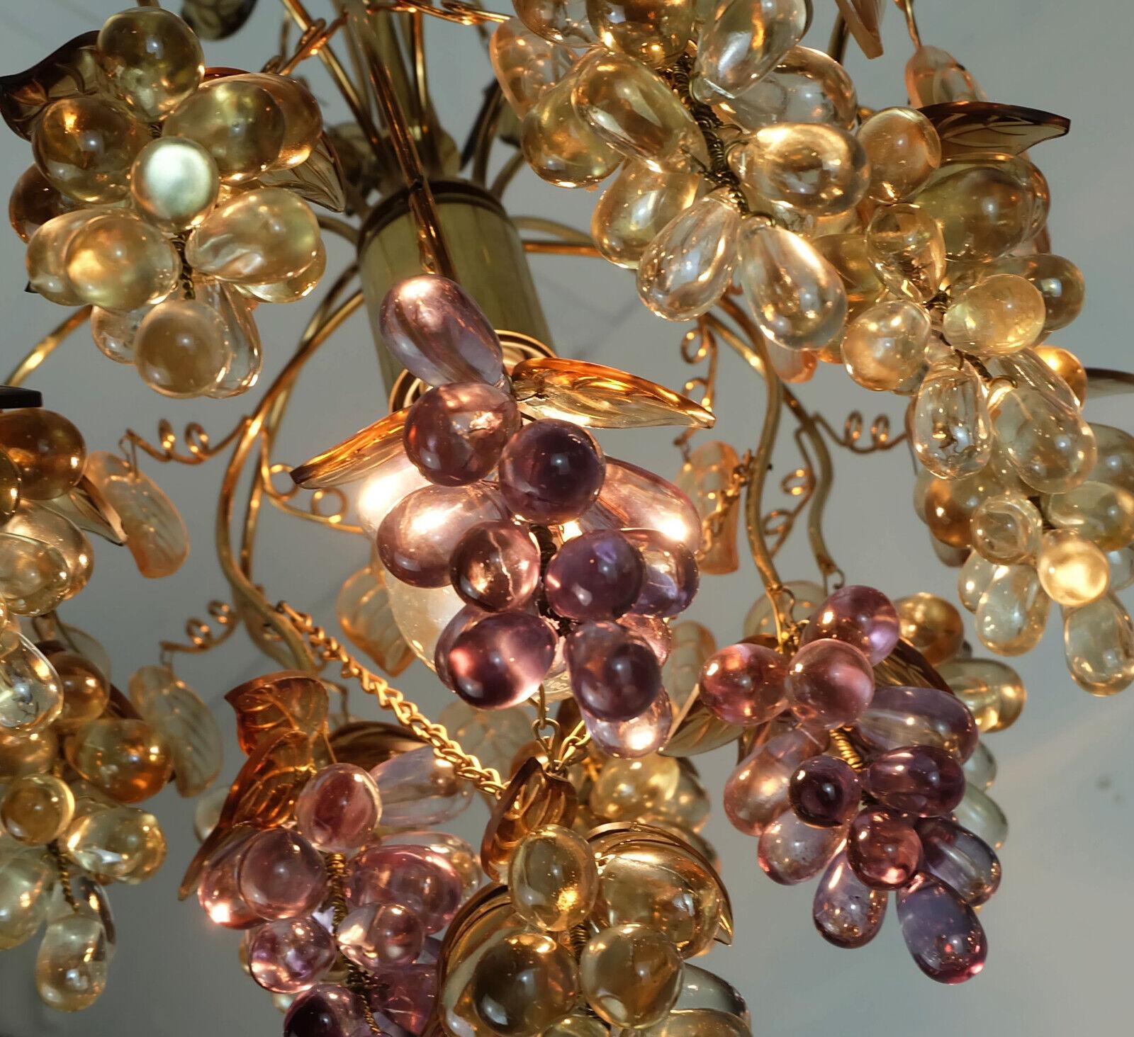 Late 20th Century very rare palwa CHANDELIER 1970s crystal glass and gilted brass grapes and leave For Sale