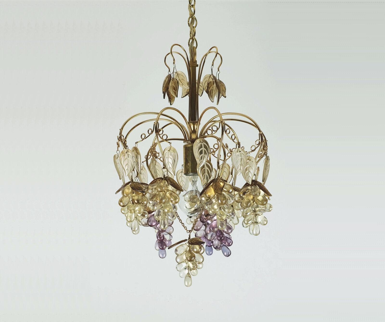 very rare palwa CHANDELIER 1970s crystal glass and gilted brass grapes and leave For Sale 1