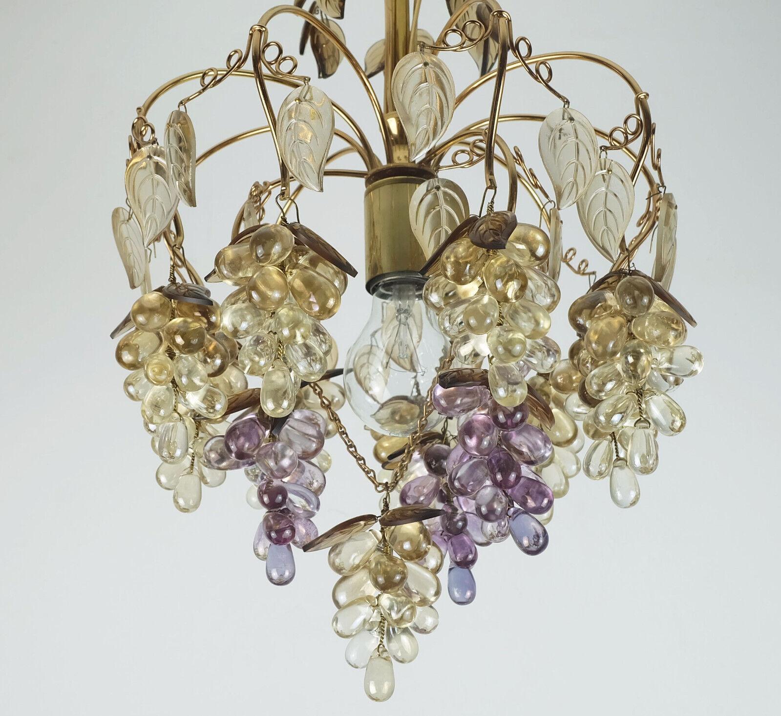 very rare palwa CHANDELIER 1970s crystal glass and gilted brass grapes and leave For Sale 2