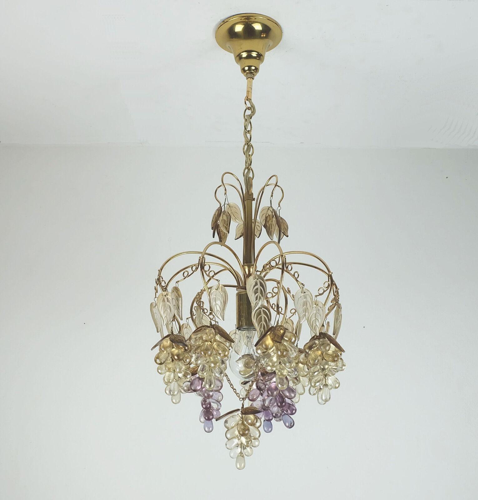 very rare palwa CHANDELIER 1970s crystal glass and gilted brass grapes and leave For Sale 3