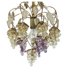 Vintage very rare palwa CHANDELIER 1970s crystal glass and gilted brass grapes and leave