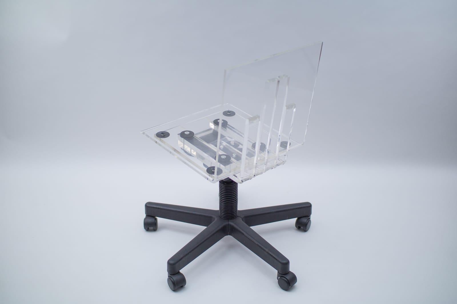 Italian Very Rare Plexiglass Desk Chair, 1990s, Italy For Sale