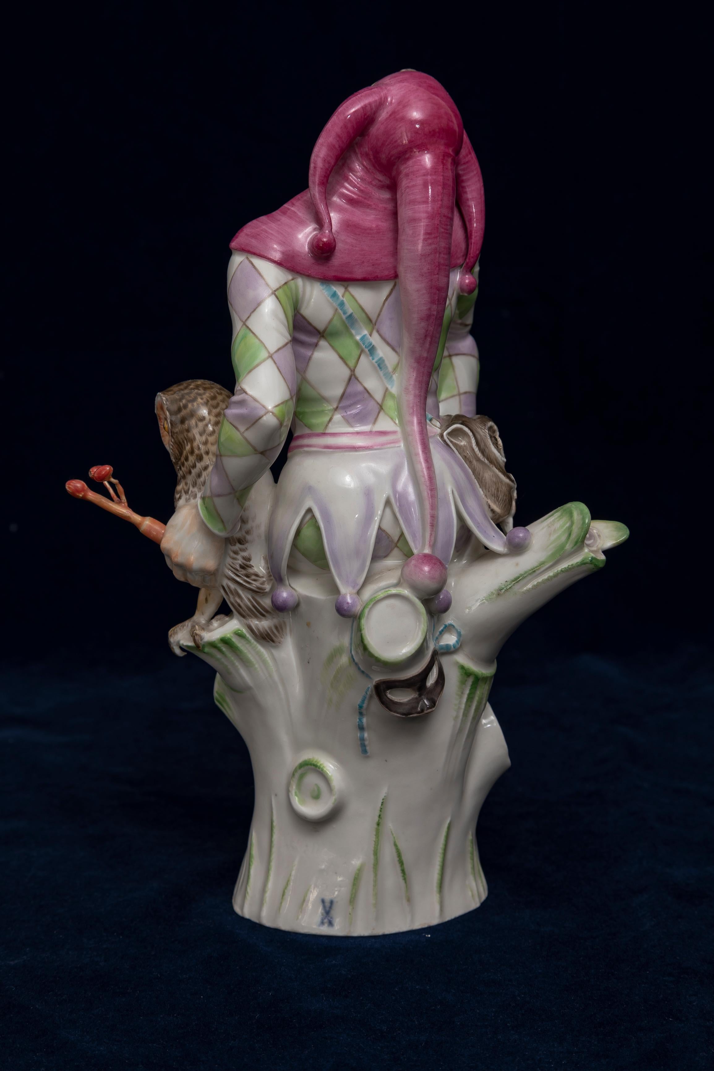 Porcelain Very rare porcelain Meissen figure of a joker with an owl: German 1928.