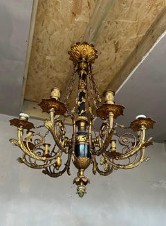 Very rare, provincial, Italian 1840’s bronze and enamel chandelier
