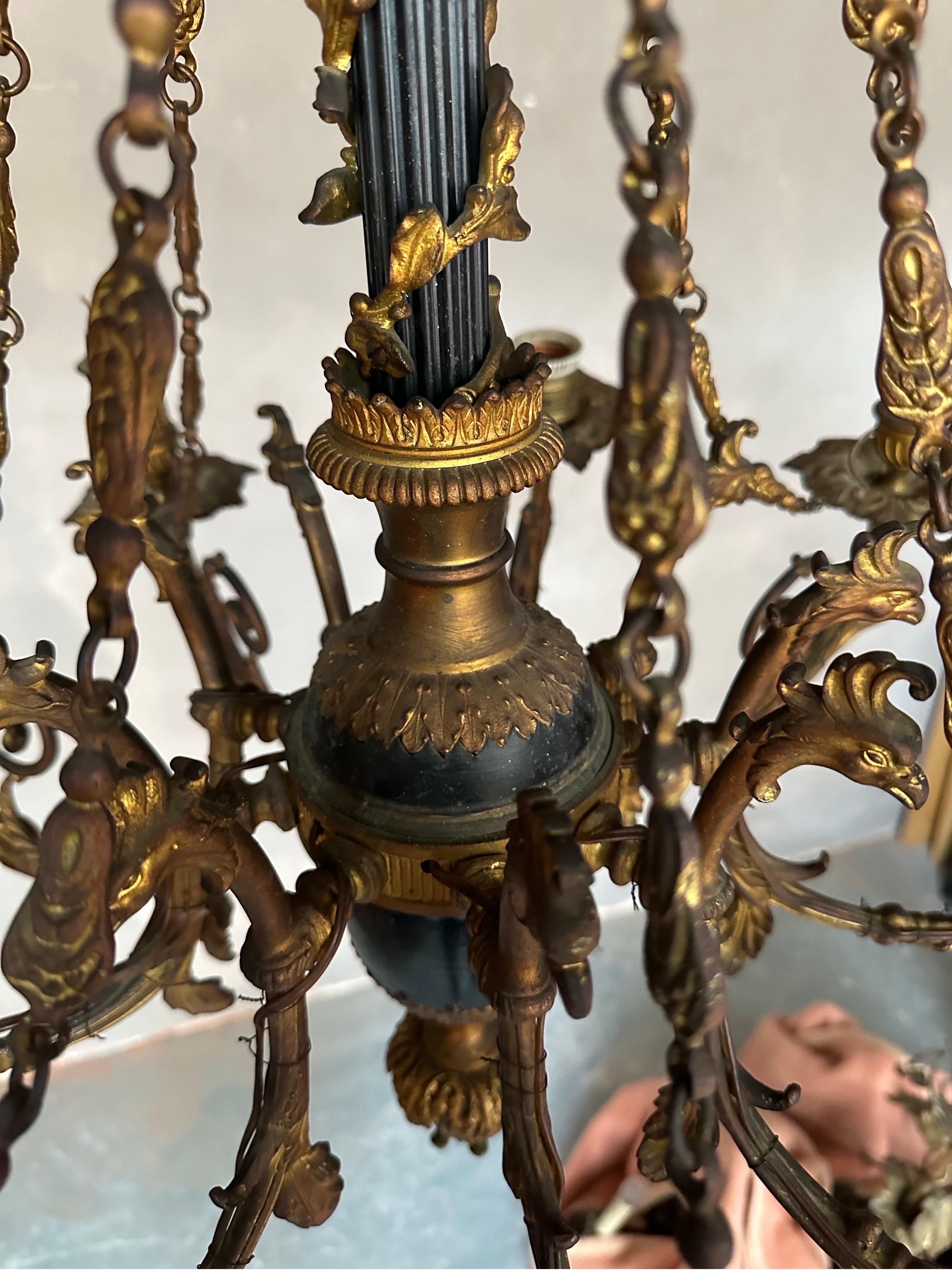 19th Century Very rare, provincial, Italian 1840’s bronze and enamel chandelier  For Sale