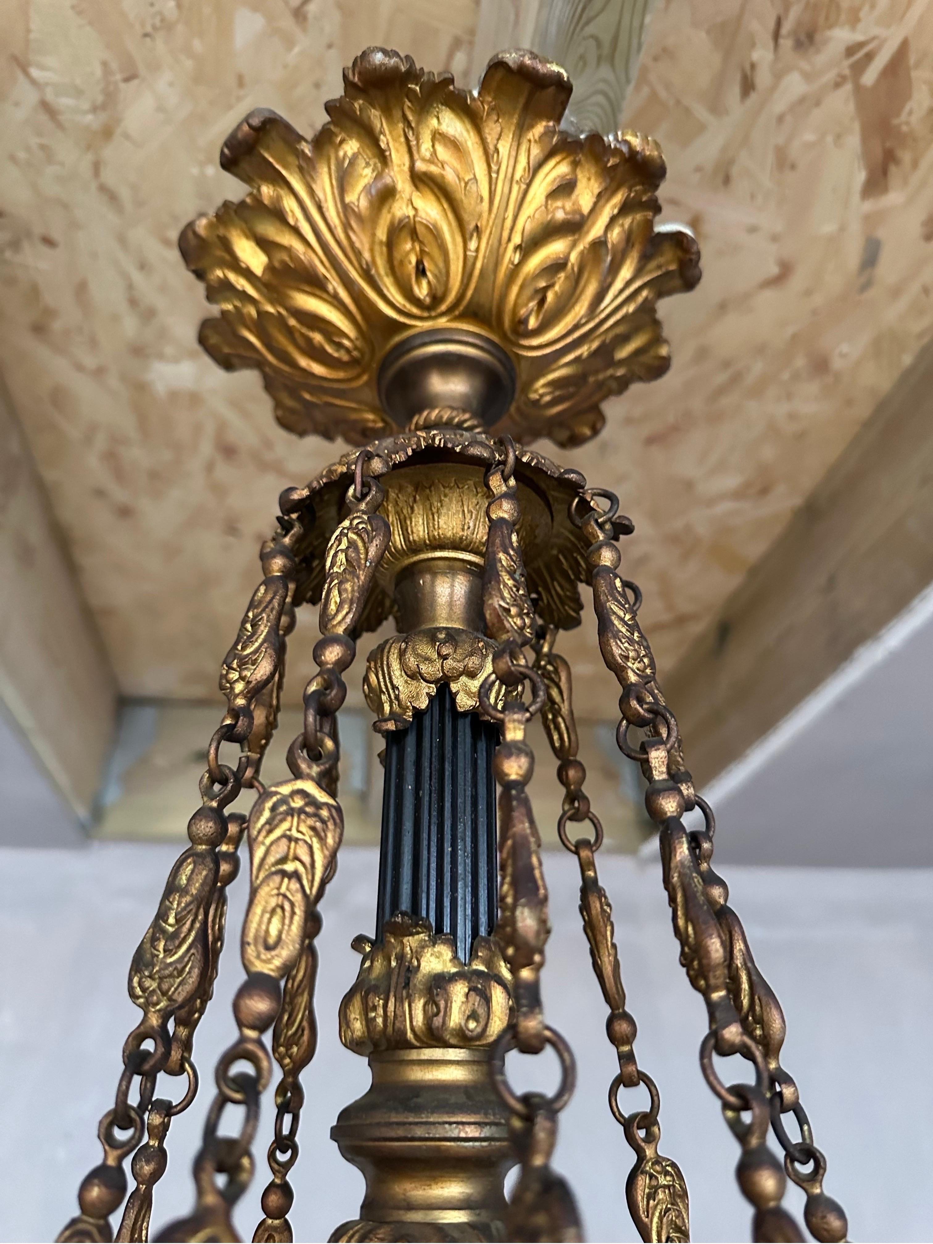 Enamel Very rare, provincial, Italian 1840’s bronze and enamel chandelier  For Sale