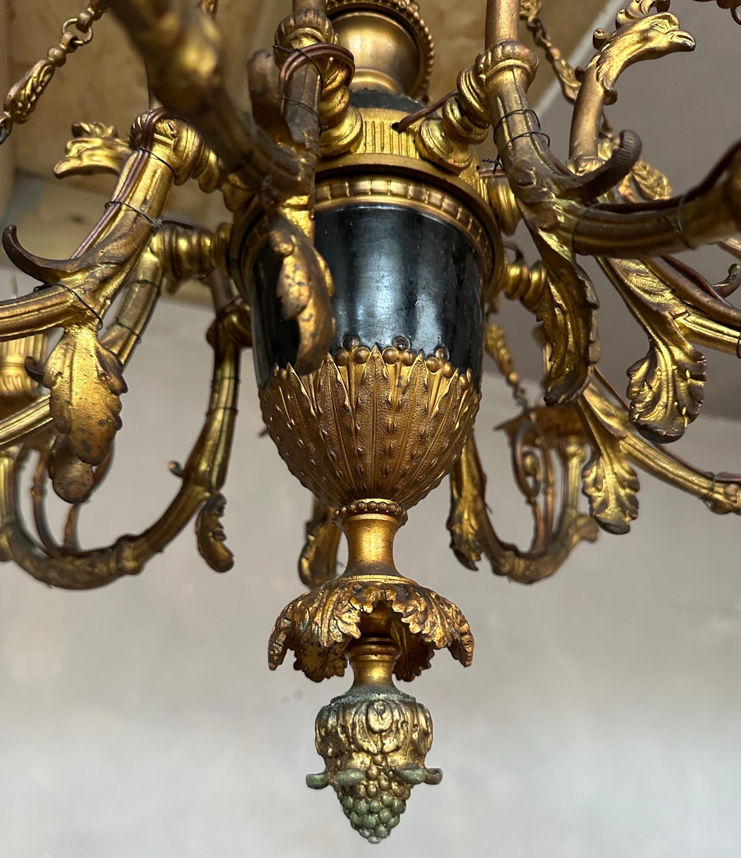 Very rare, provincial, Italian 1840’s bronze and enamel chandelier  For Sale 3