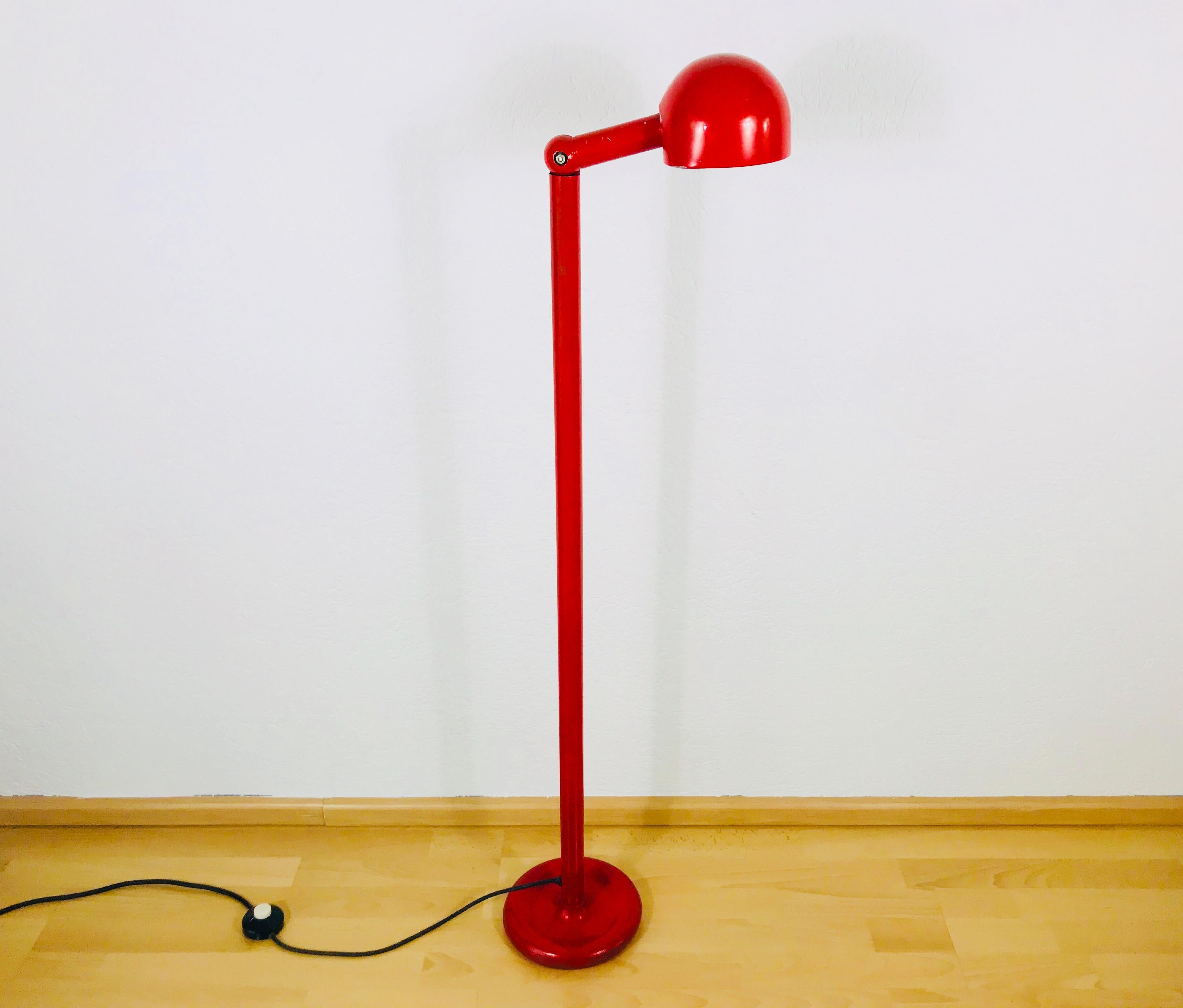 Mid-Century Modern Very Rare Red Metal Floor Lamp by Stilnovo, Italy, 1960s