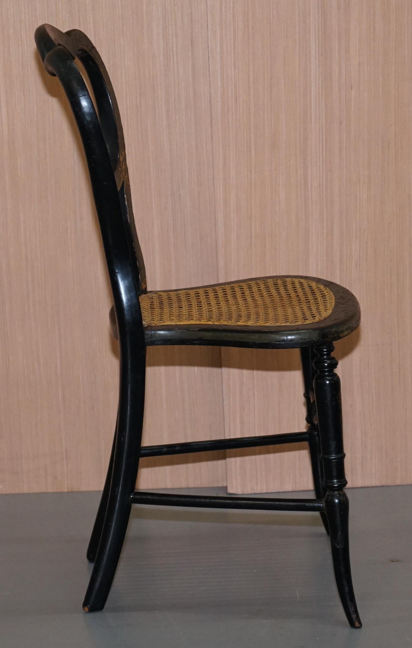 Very Rare Regency circa 1810 Ebonized Berger Rattan Hand Painted Side Chair 6