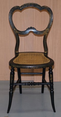 Very Rare Regency circa 1810 Ebonized Berger Rattan Hand Painted Side Chair