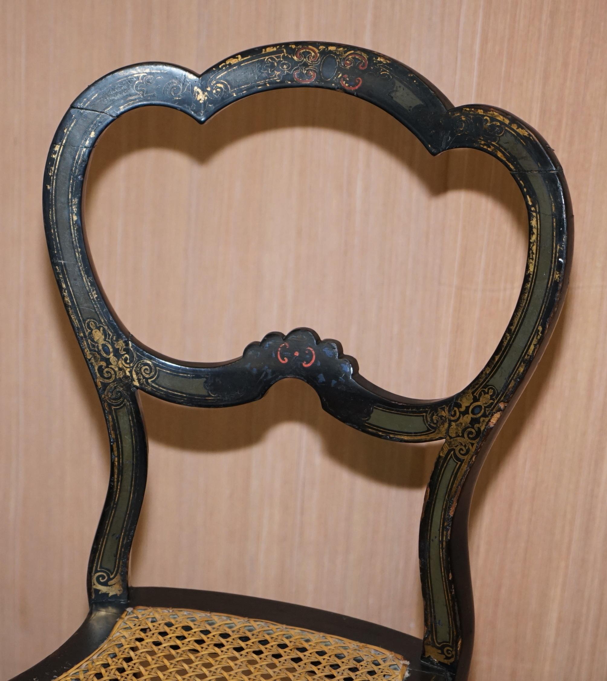 English Very Rare Regency circa 1810 Ebonized Berger Rattan Hand Painted Side Chair