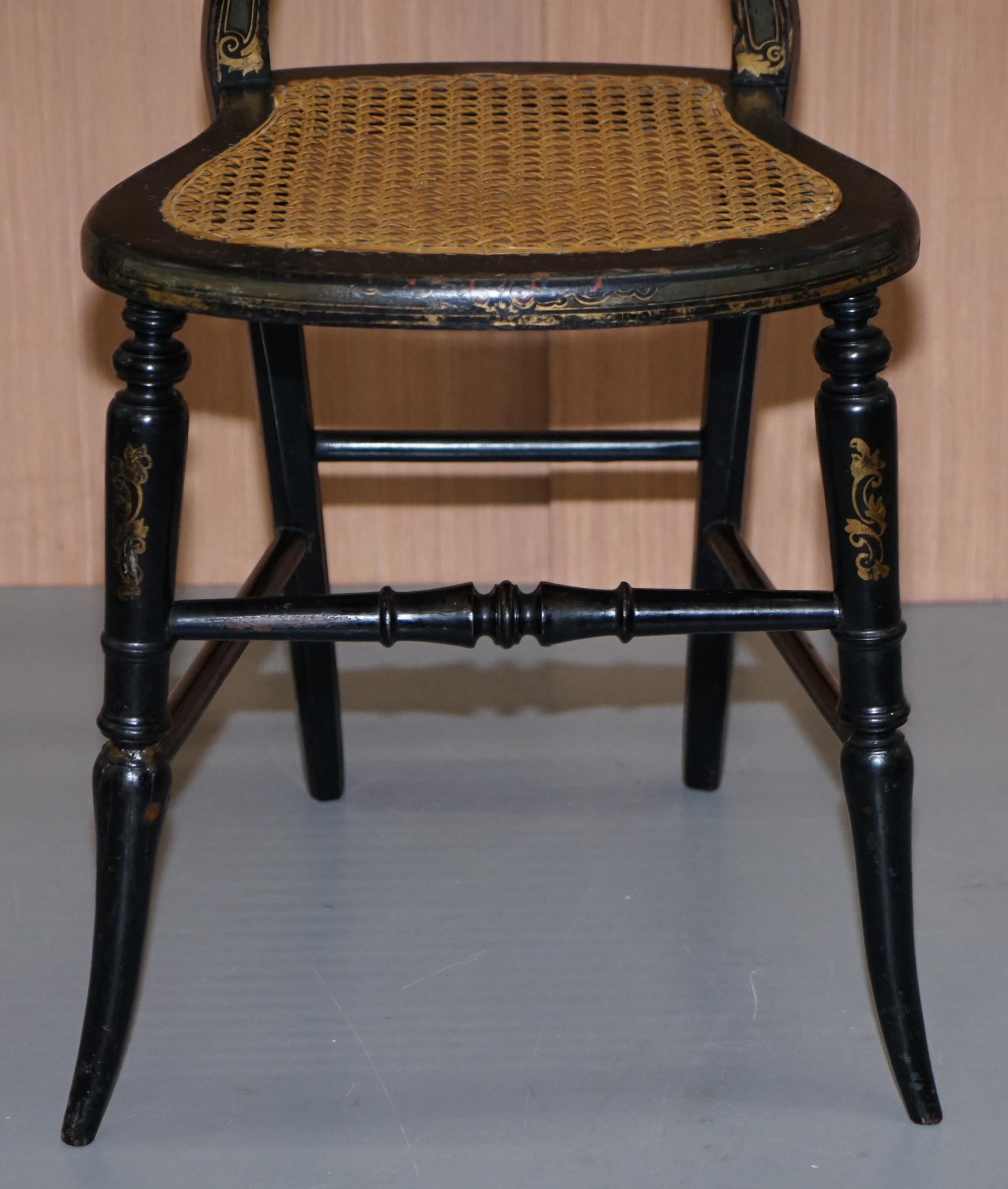 Very Rare Regency circa 1810 Ebonized Berger Rattan Hand Painted Side Chair 4