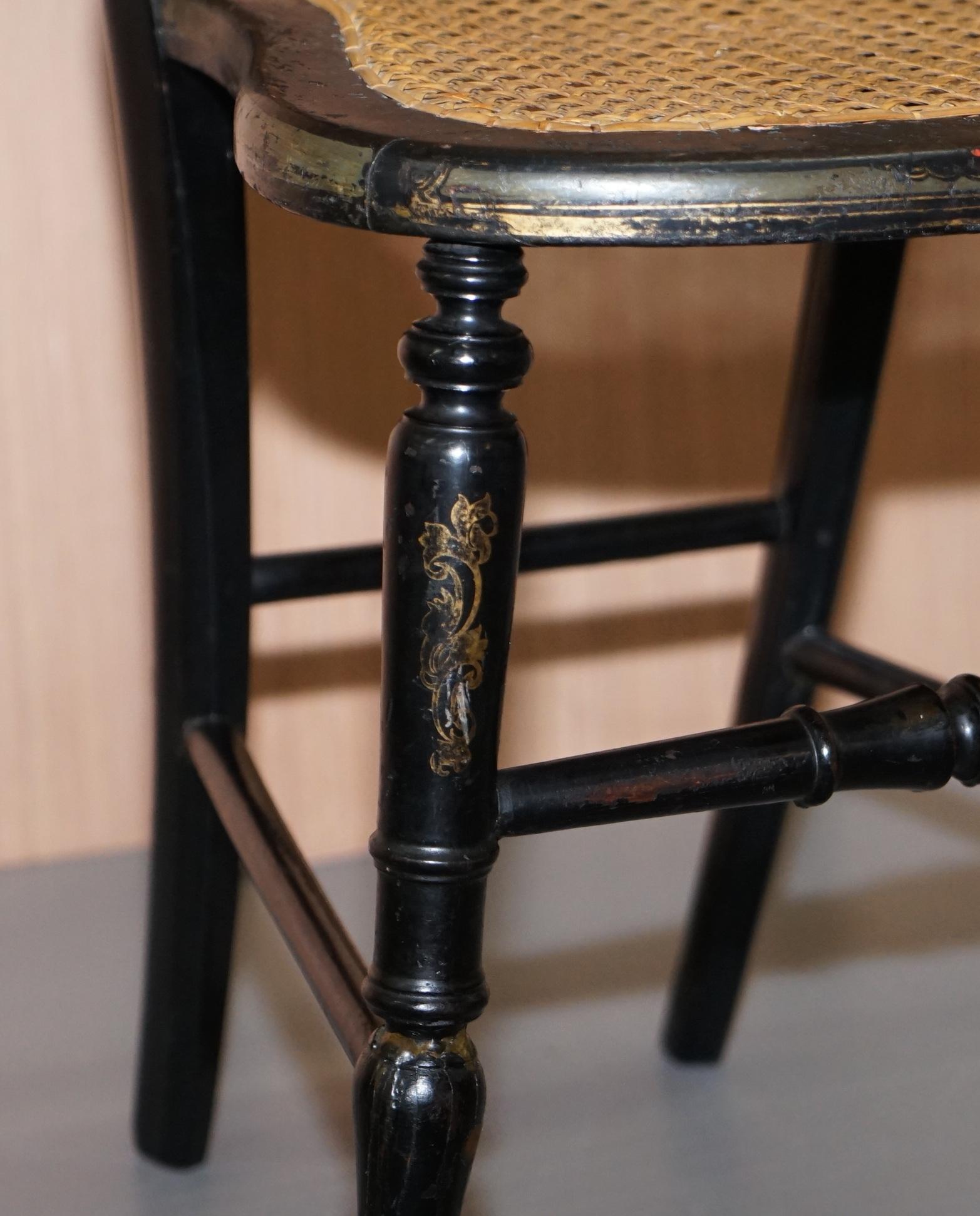 Very Rare Regency circa 1810 Ebonized Berger Rattan Hand Painted Side Chair 5