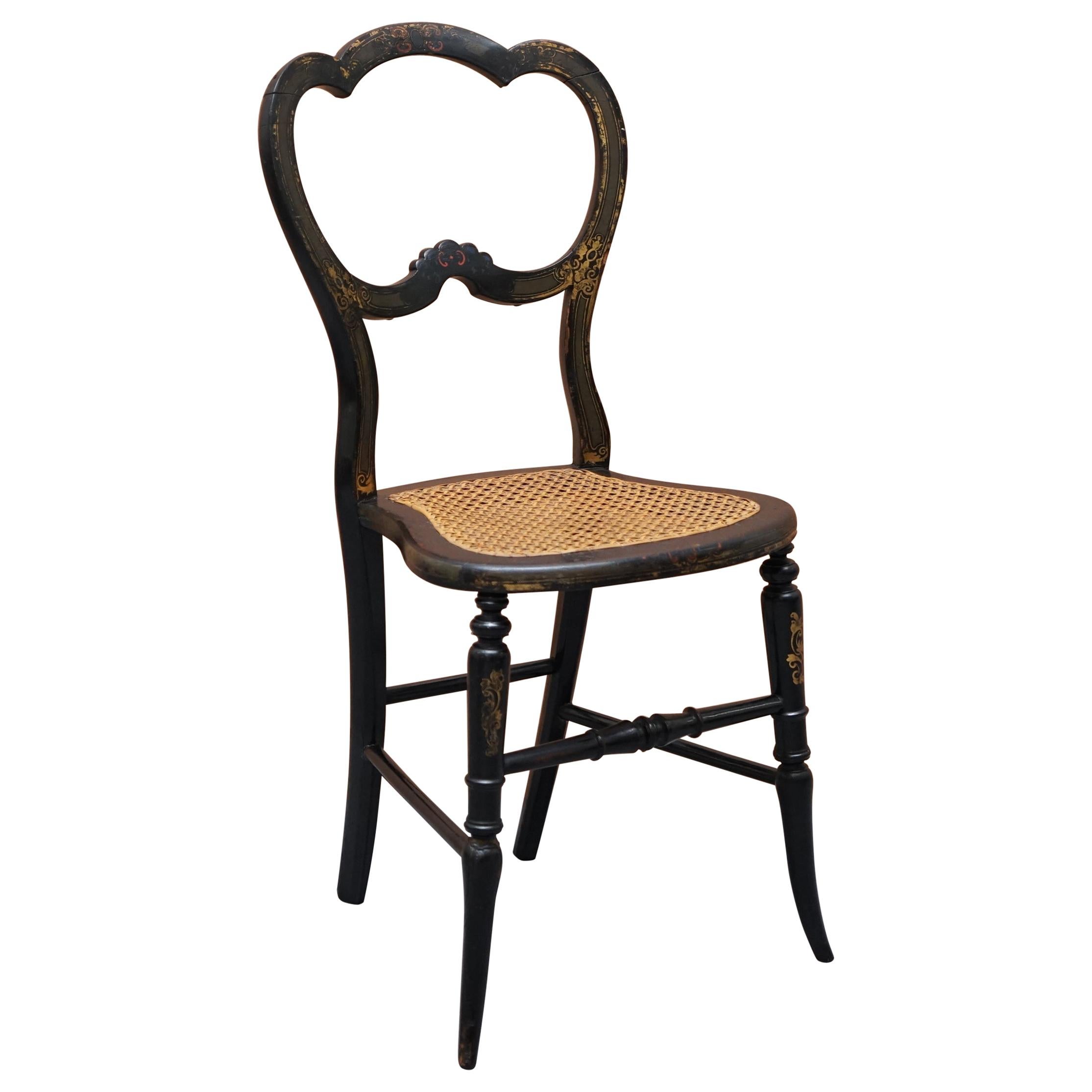 Very Rare Regency circa 1810 Ebonized Berger Rattan Hand Painted Side Chair