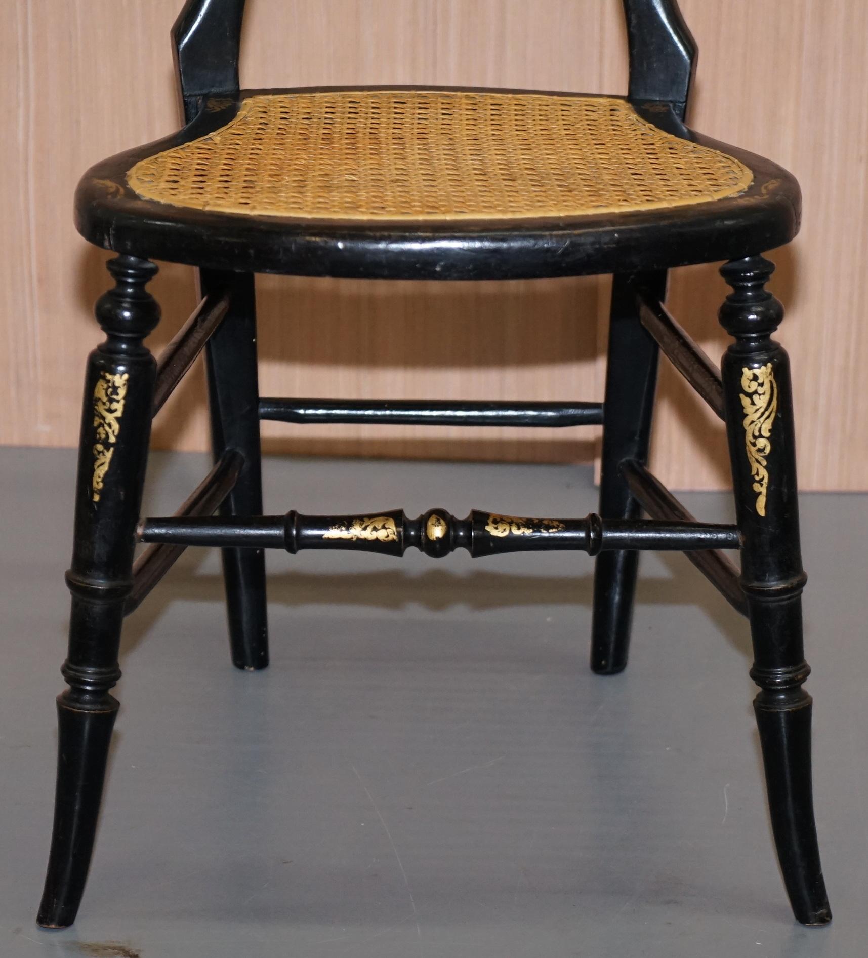 Very Rare Regency circa 1810 Ebonized Berger Rattan Mother of Pearl Side Chair 8