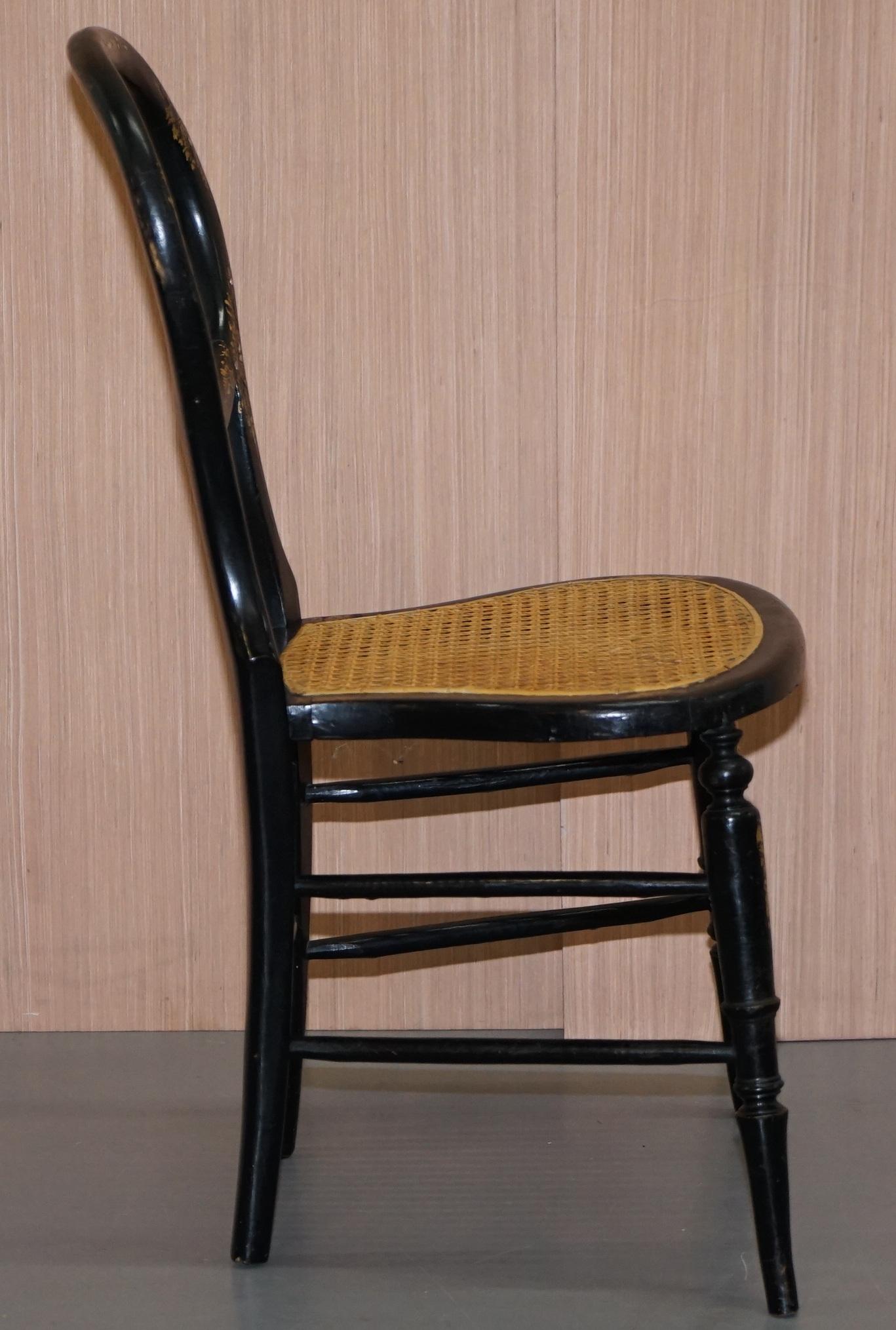 Very Rare Regency circa 1810 Ebonized Berger Rattan Mother of Pearl Side Chair 10