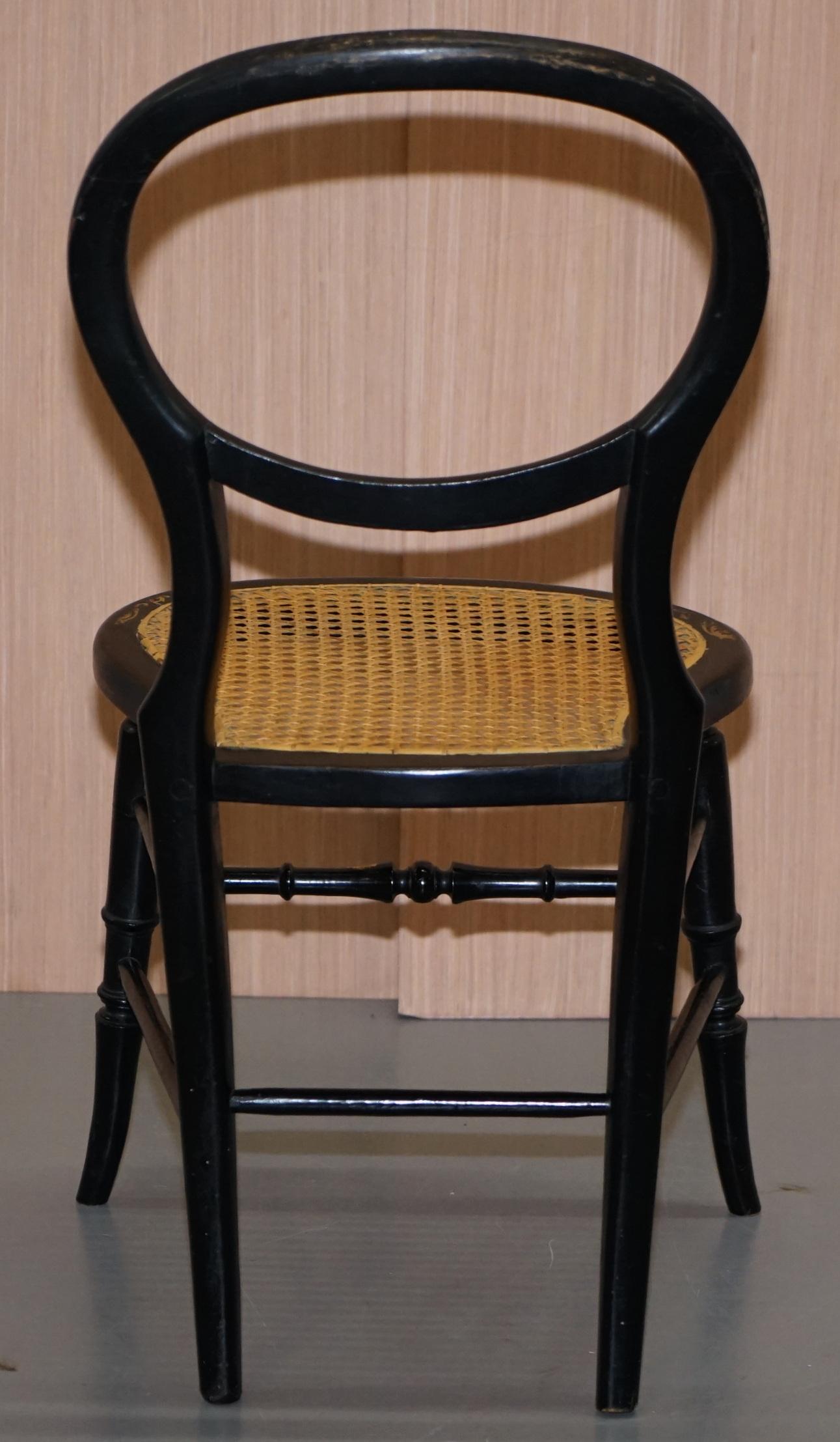 Very Rare Regency circa 1810 Ebonized Berger Rattan Mother of Pearl Side Chair 11