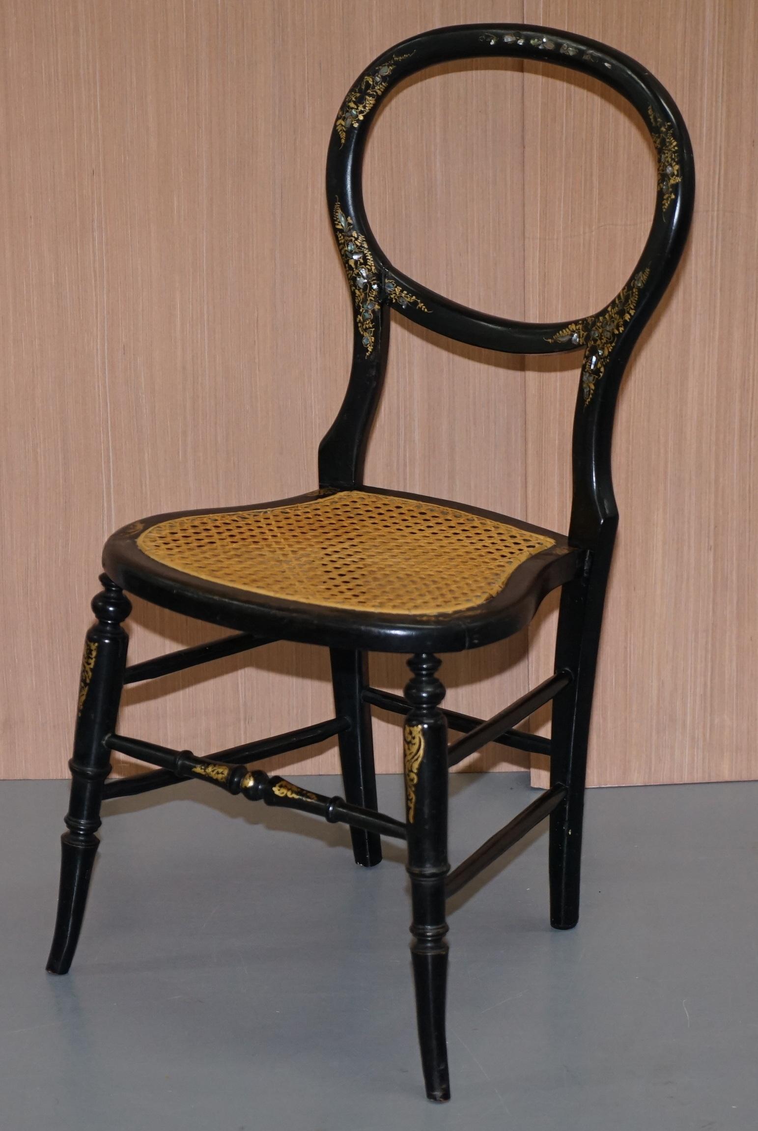 English Very Rare Regency circa 1810 Ebonized Berger Rattan Mother of Pearl Side Chair