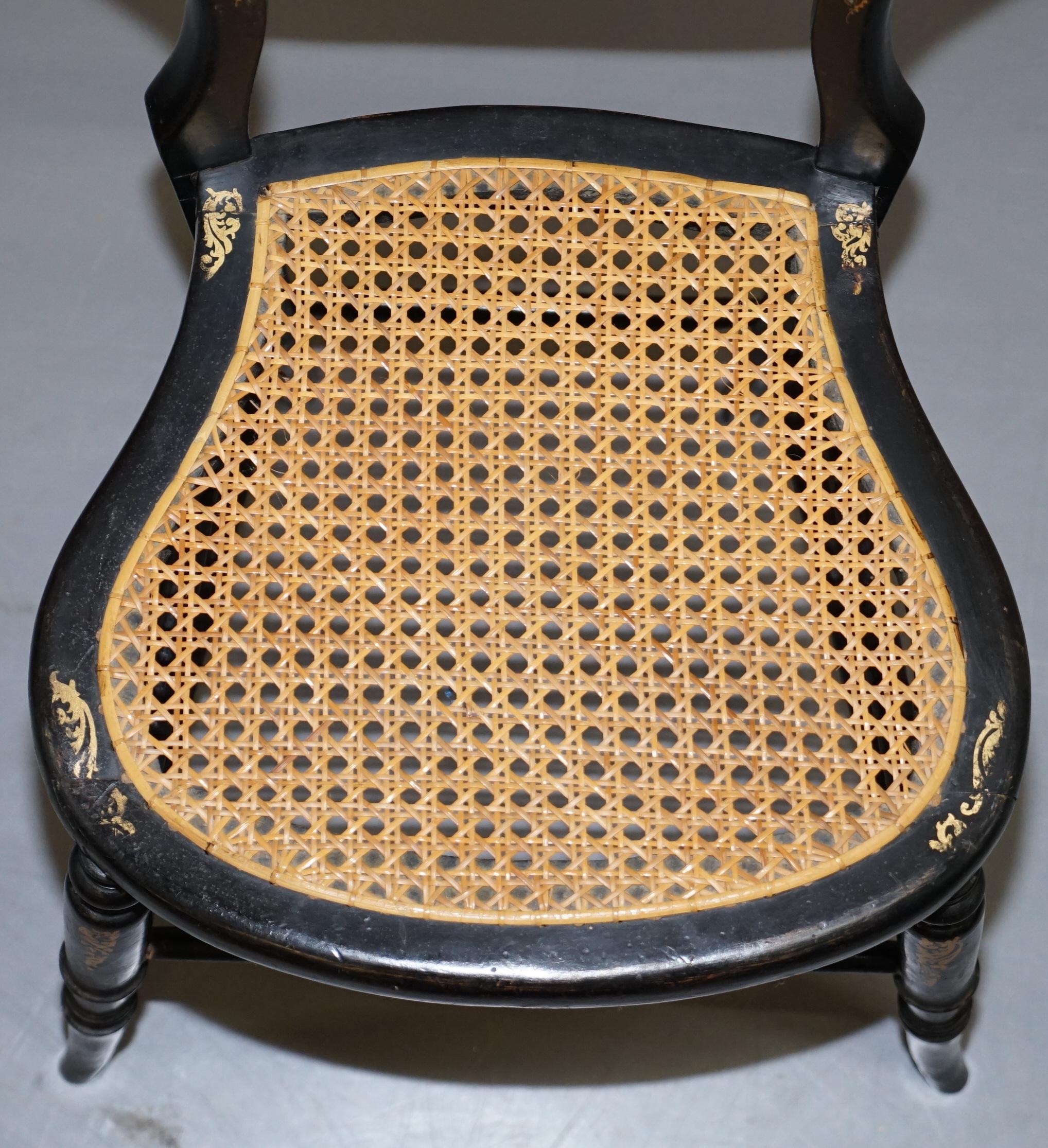 Early 19th Century Very Rare Regency circa 1810 Ebonized Berger Rattan Mother of Pearl Side Chair