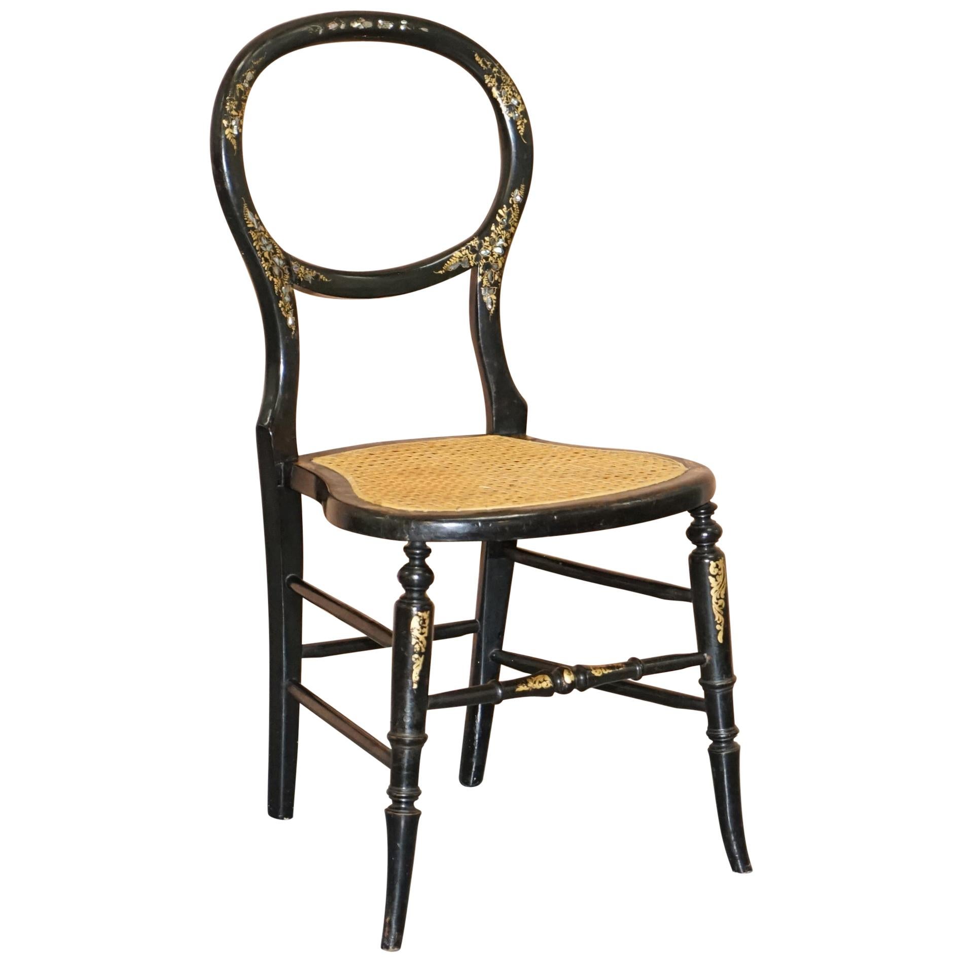 Very Rare Regency circa 1810 Ebonized Berger Rattan Mother of Pearl Side Chair