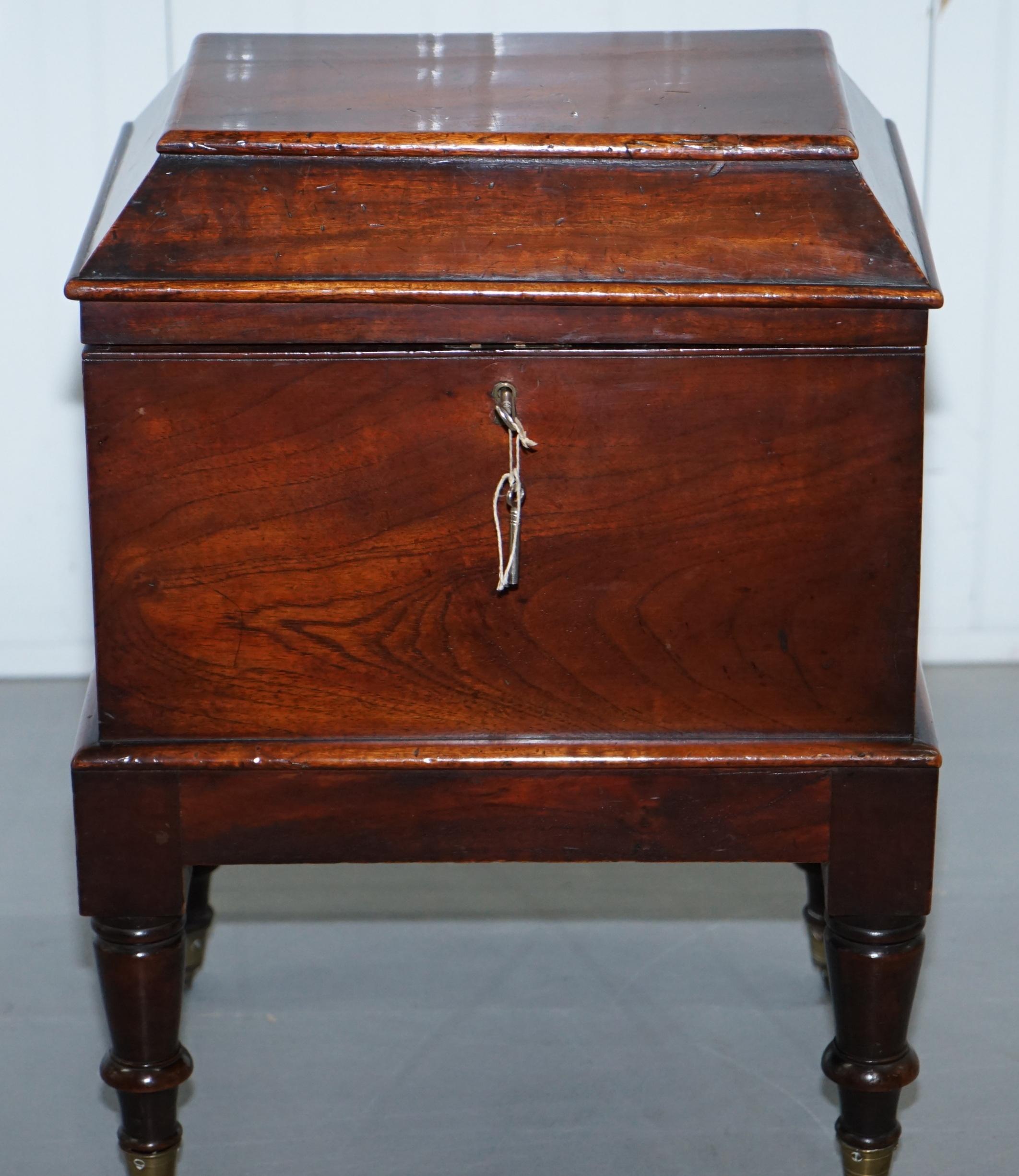 Early 19th Century Very Rare Regency Hardwood Cellarette of Sarcophagus Form Raised on Turned Legs For Sale