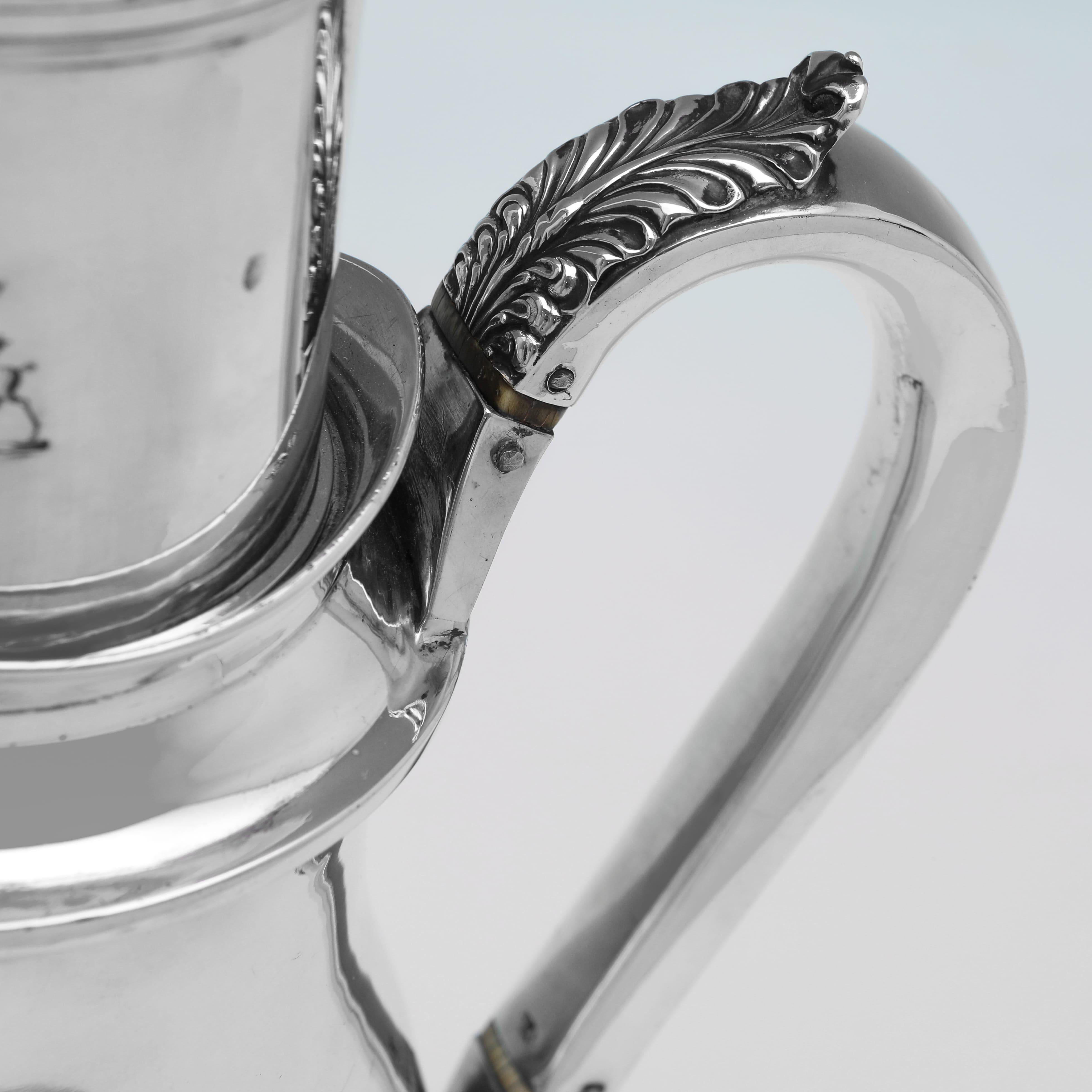 Sterling Silver Very rare Regency period sterling silver cafetière made in London in 1815 For Sale