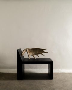 Rarissima panchina "Tomb Stag Bench" di Rick Owens in compensato tinto nero e Horn, anni 2000