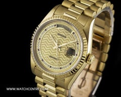 Very Rare Rolex 18 Karat Gold Decorated Diamond and Ruby String Dial Day-Date