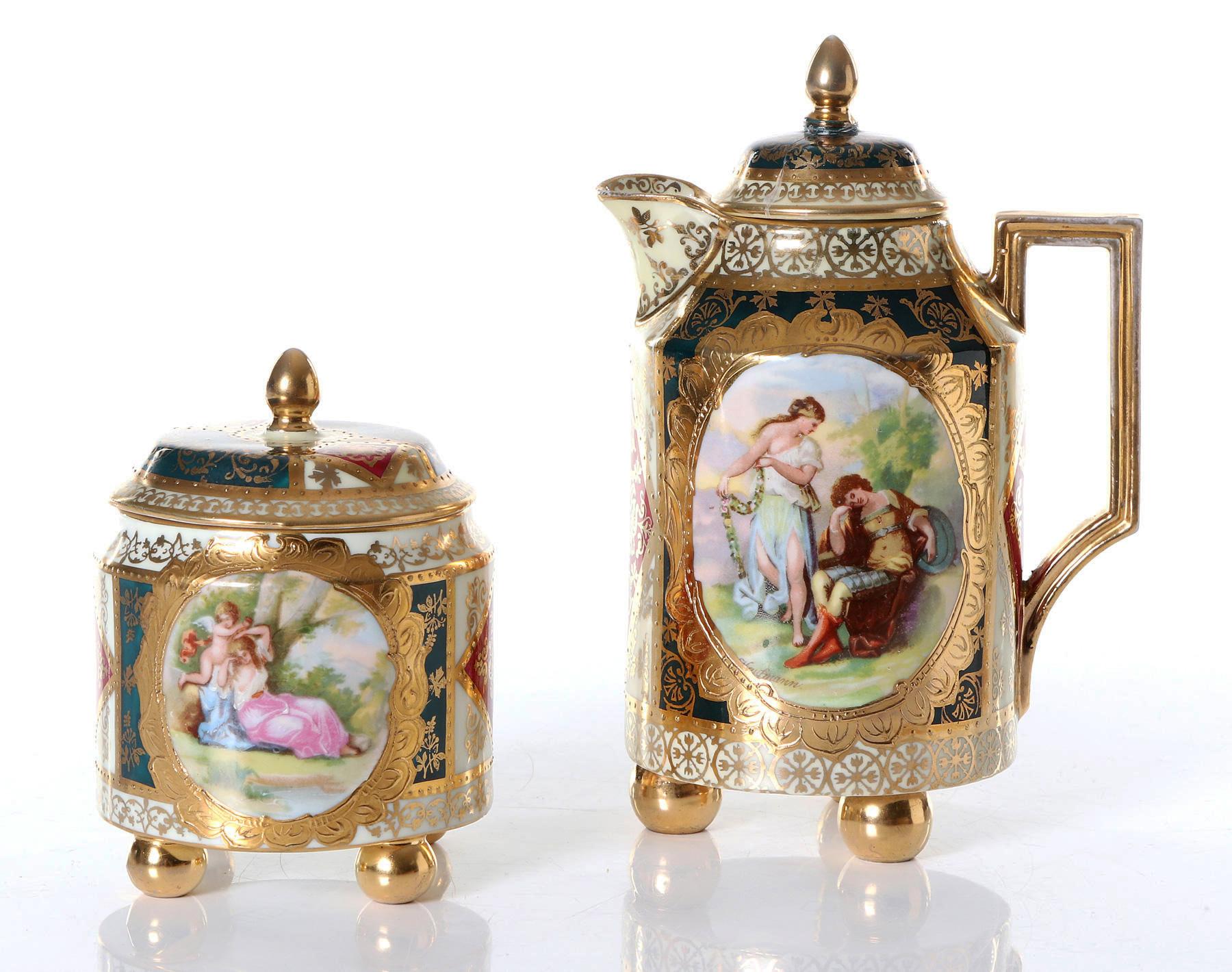 Milieu du XIXe siècle Très rare boîte à canettes et à sucre en porcelaine Royal Vienna Porcelain Alt Wien en vente