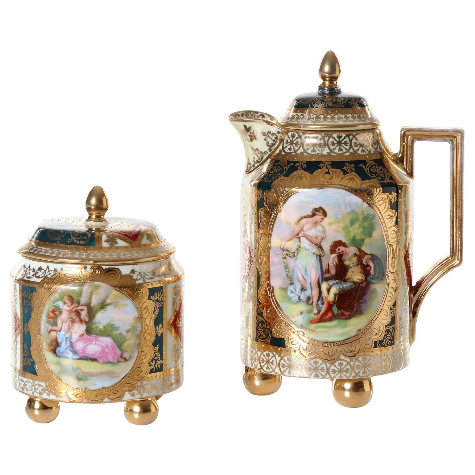 Sehr seltene Royal Vienna Porcelain Alt Wien Dose und Zuckerdose im Angebot