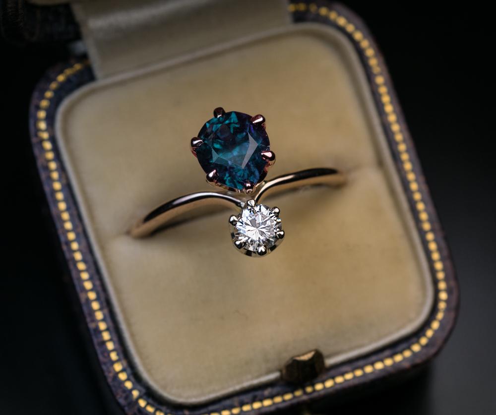 Women's Very Rare Russian Alexandrite and Diamond Engagement Ring