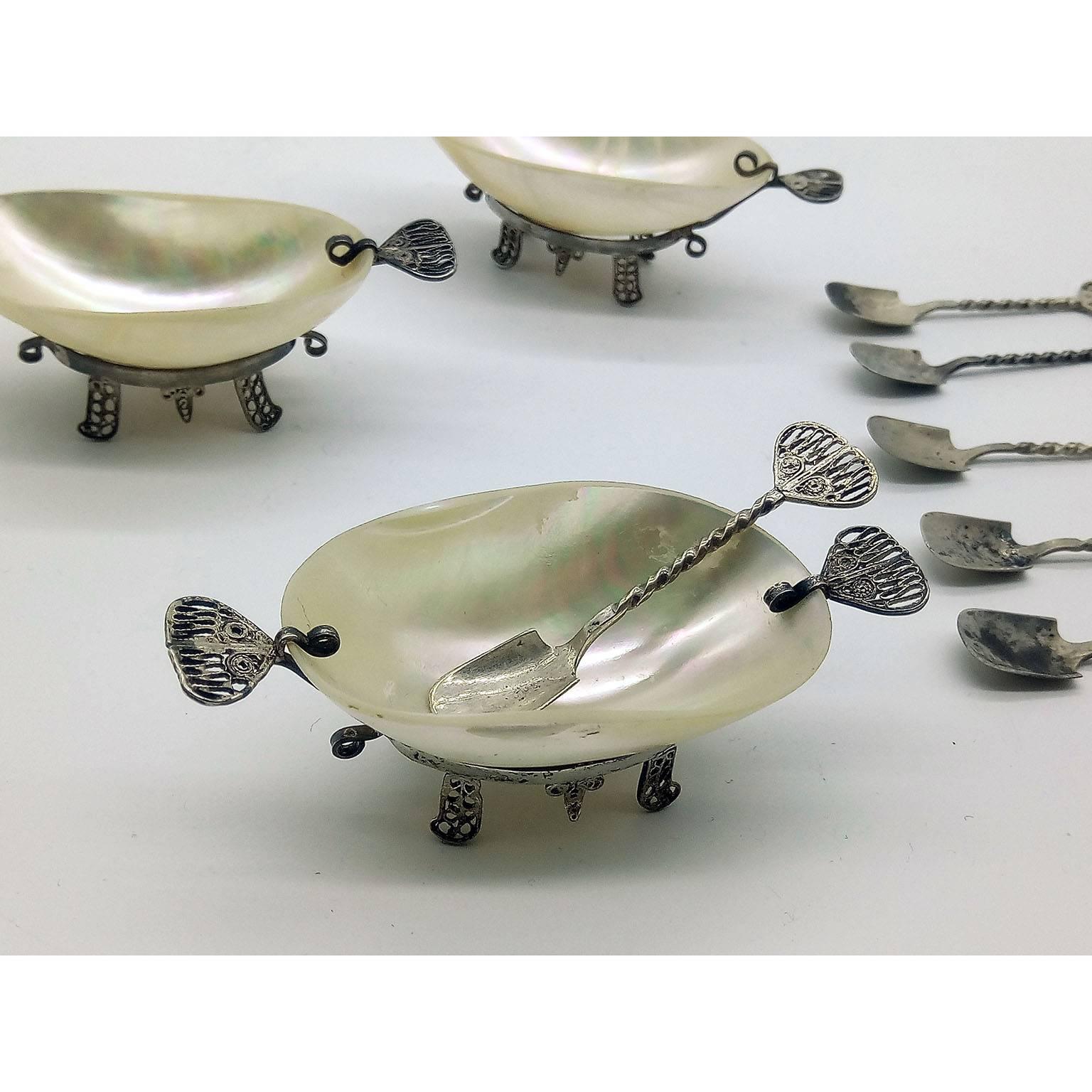 Very Rare Russian Caviar Servers in Mother-of-Pearl and Silver 1