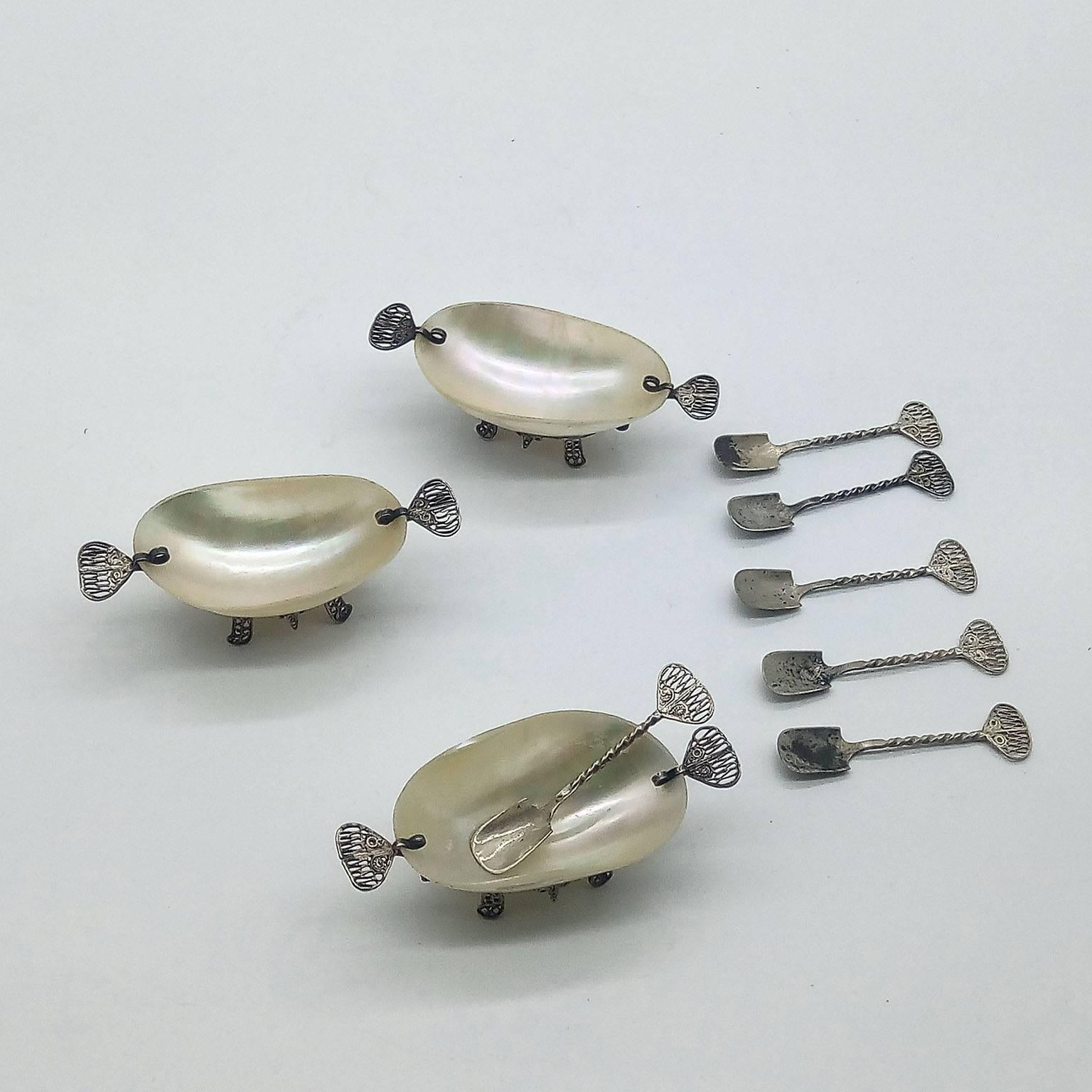 Very Rare Russian Caviar Servers in Mother-of-Pearl and Silver 2