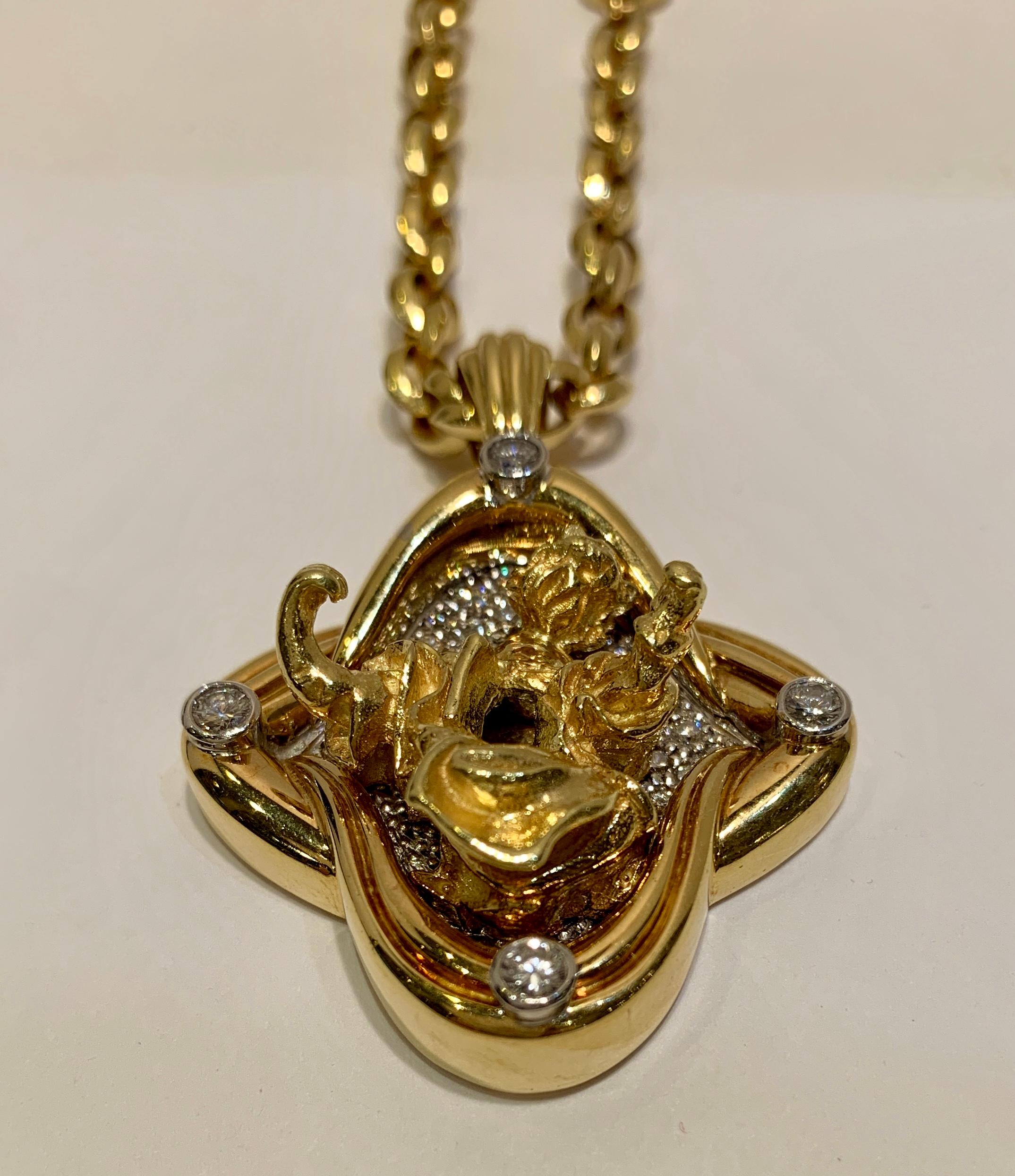 Artisan Very Rare Salvador Dali 18K Gold and Diamond Madonna de Port Lligat Necklace