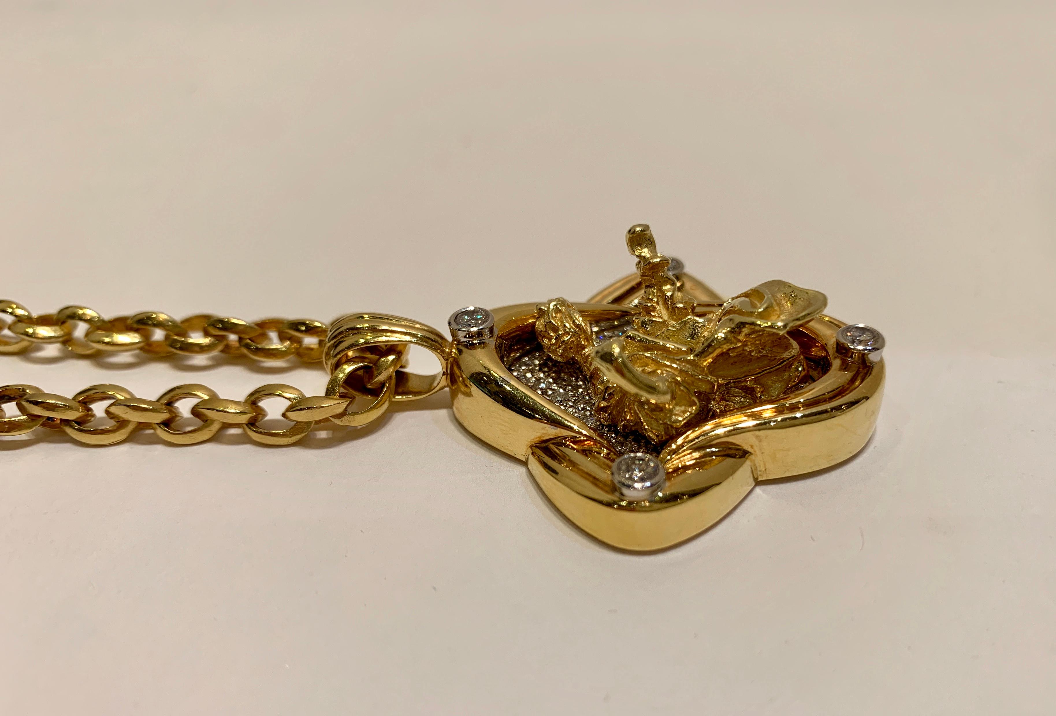 Round Cut Very Rare Salvador Dali 18K Gold and Diamond Madonna de Port Lligat Necklace