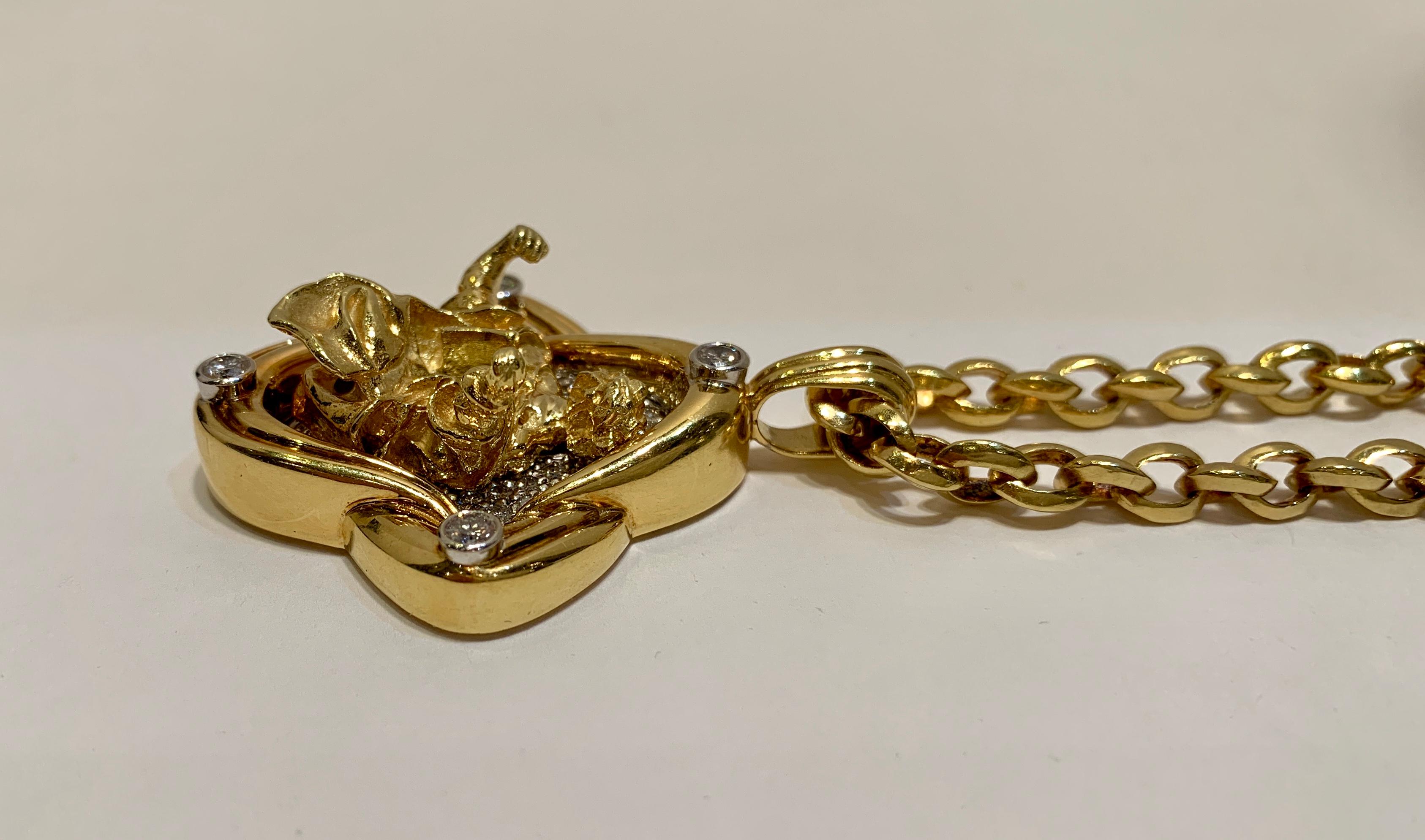 Very Rare Salvador Dali 18K Gold and Diamond Madonna de Port Lligat Necklace In Excellent Condition In Tustin, CA
