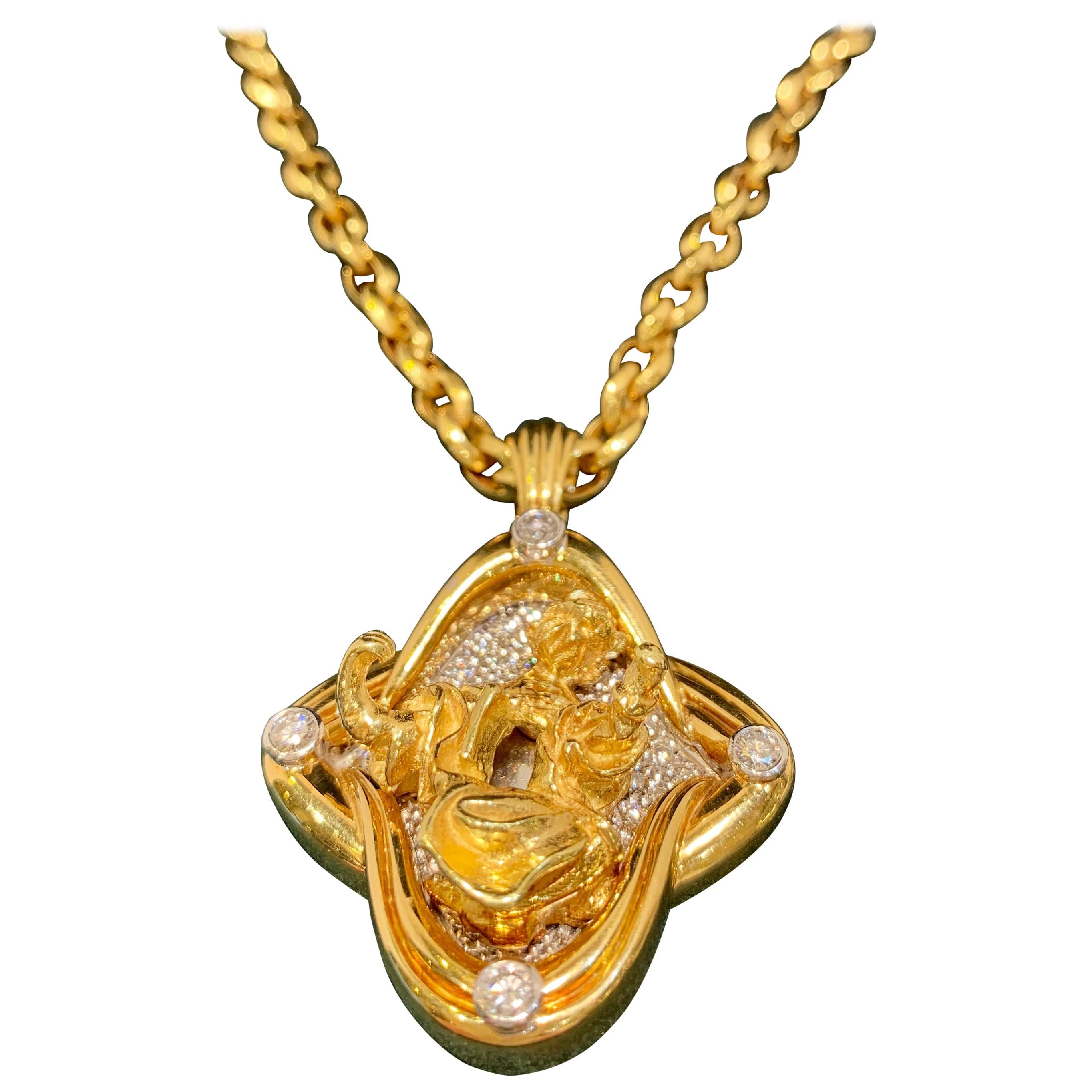 Very Rare Salvador Dali 18K Gold and Diamond Madonna de Port Lligat Necklace
