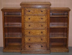 Very Rare Satinwood & Burr Walnut Victorian Wellington Chest of Drawers Bookcase
