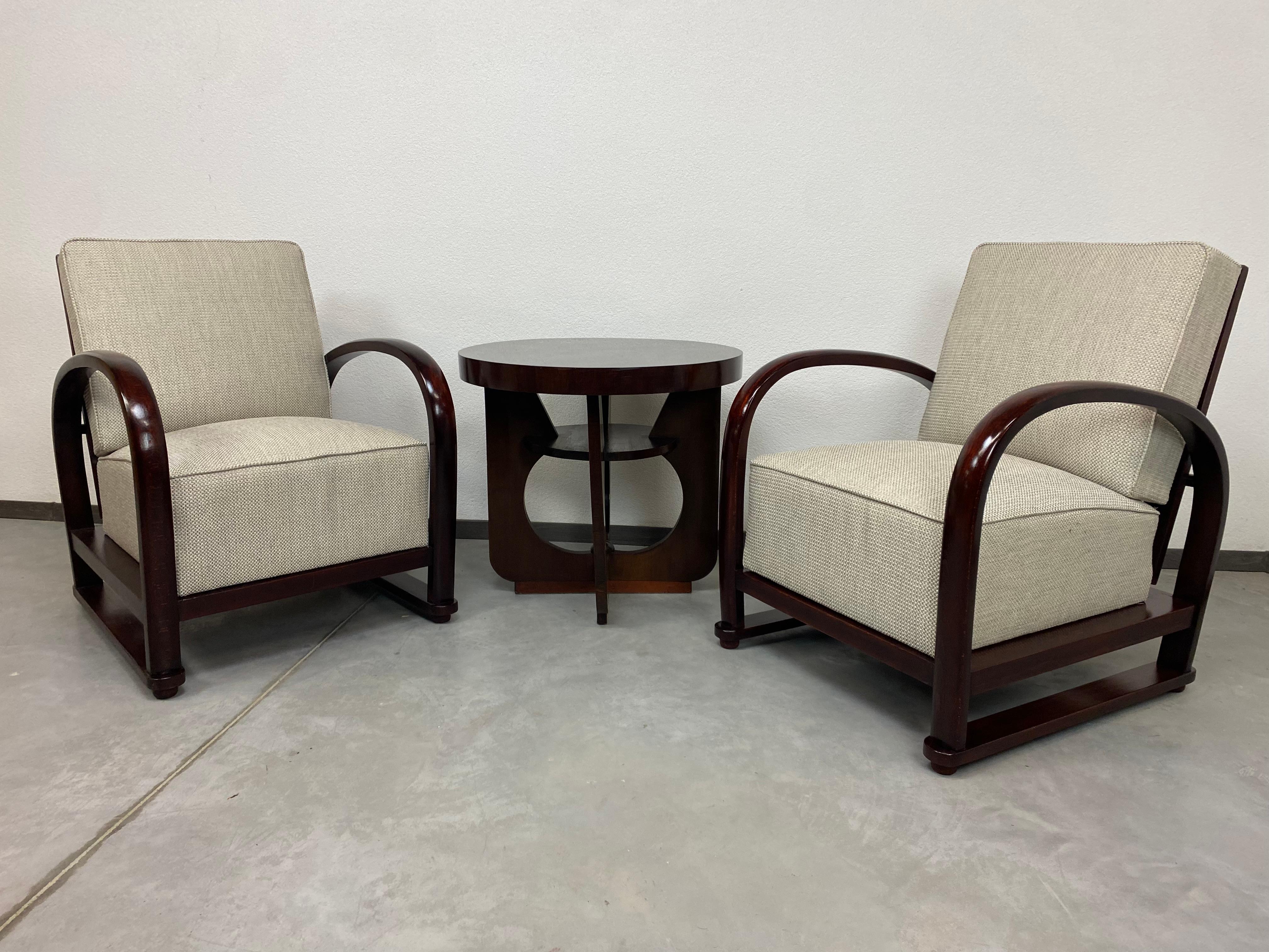 Very rare secession adjustalble armchairs in style of Wiener Werkstatte by Pancota Vienna, professionally stained and repolished.