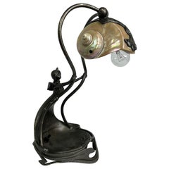 Antique Very rare secession desk lamp Lady holding a shell atr. Gustav Gurschner