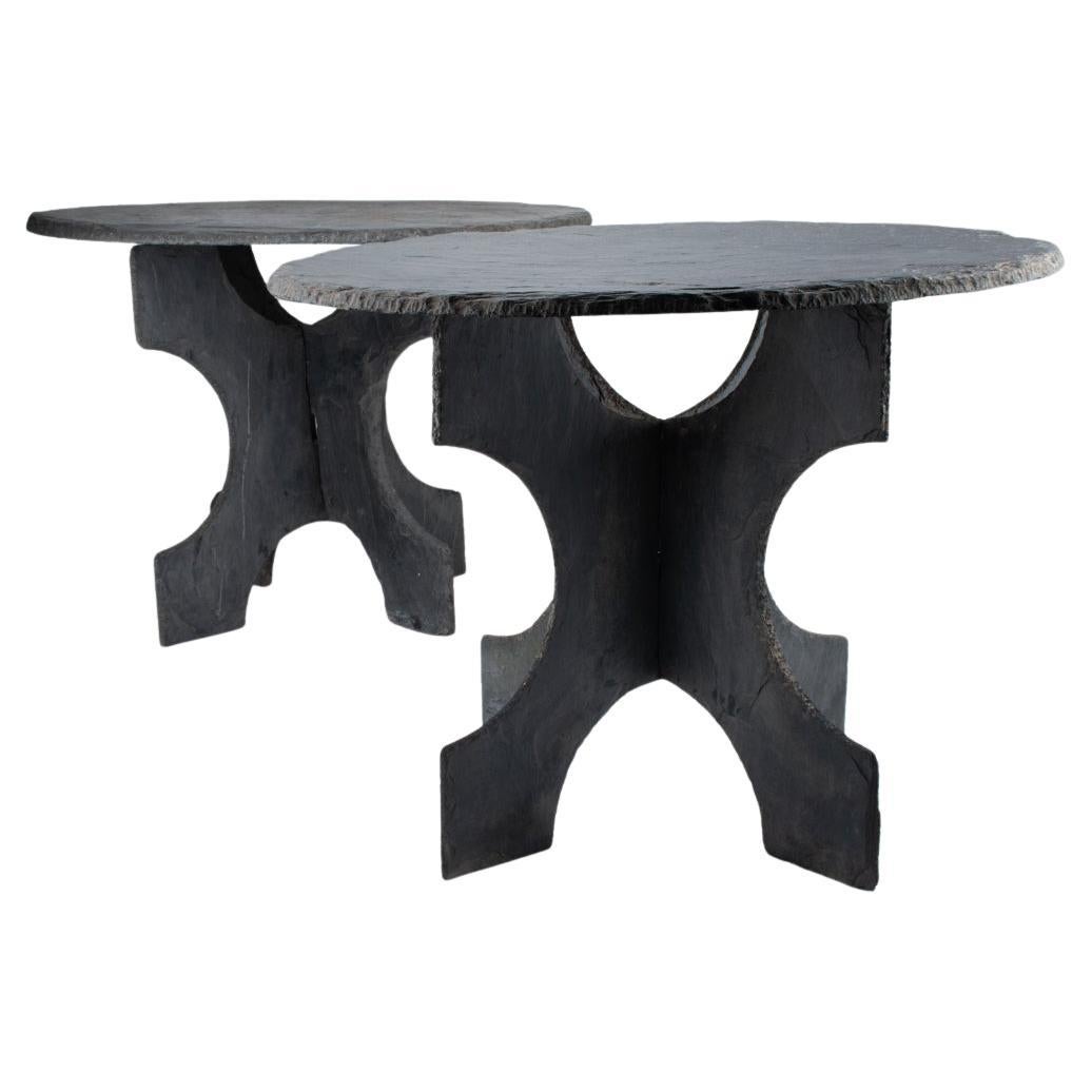 Très rare ensemble de 2 tables en ardoise d'époque française Ca 1900