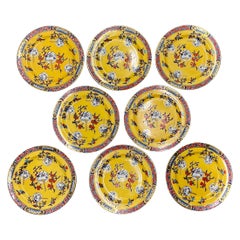 Ensemble très rare de 8 assiettes plates chinoiseries Mason's Ironstone à motif éventail