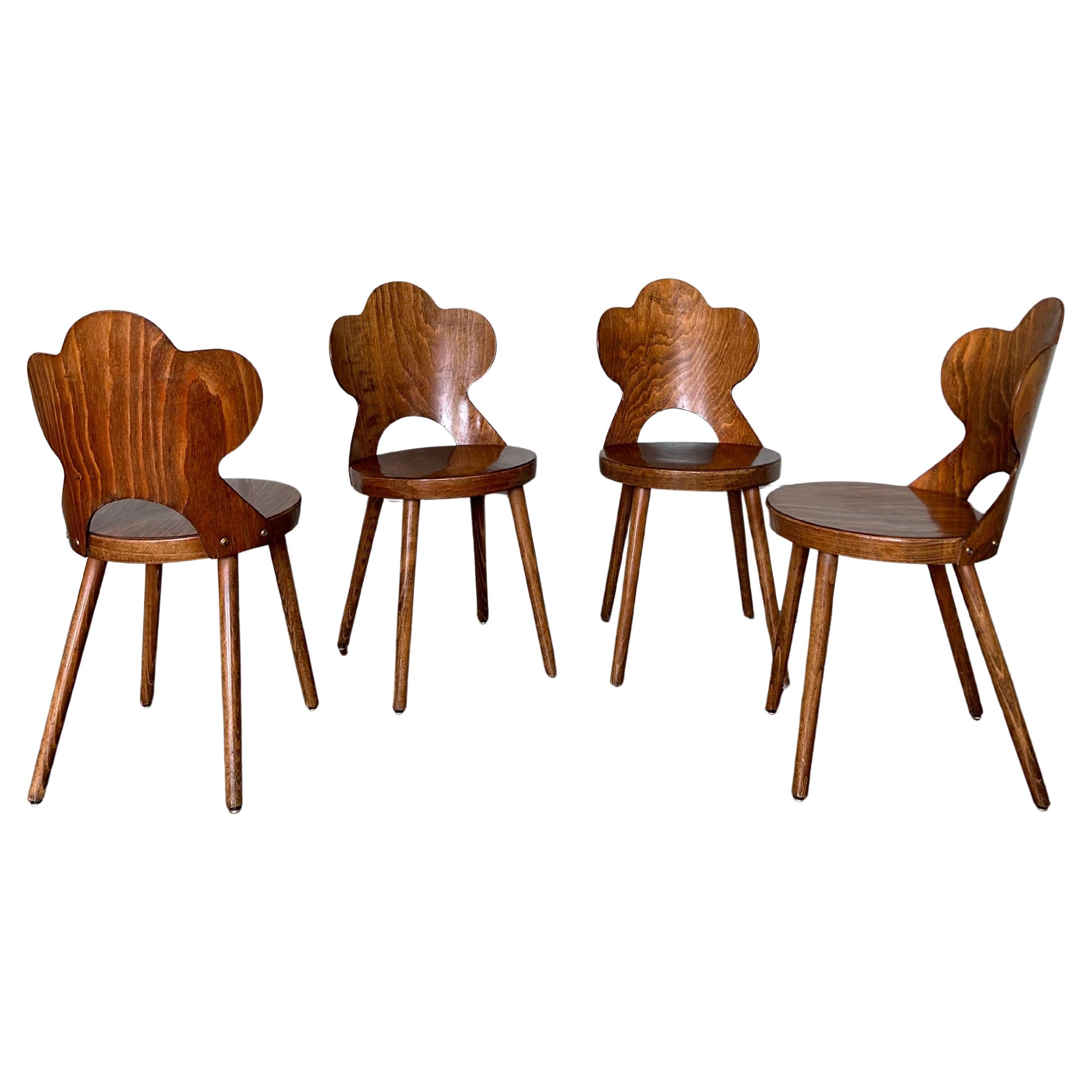 Sehr seltener Satz Baumann "Kleeblätter" Stühle, Frankreich, 1960er-1970er Jahre im Angebot